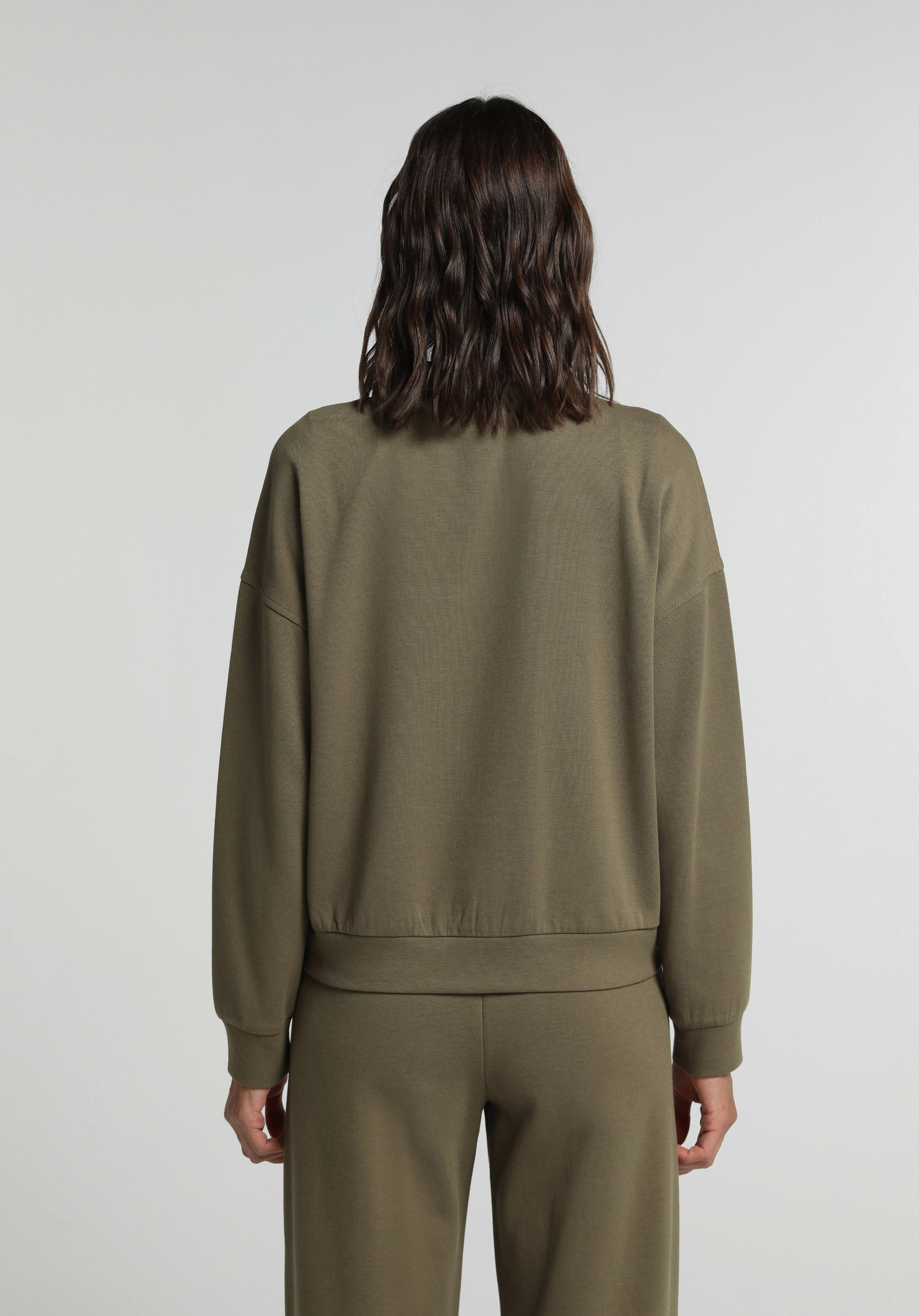 Regular Fit Fermuarlı Düz Kadın Yeşil Sweatshirt