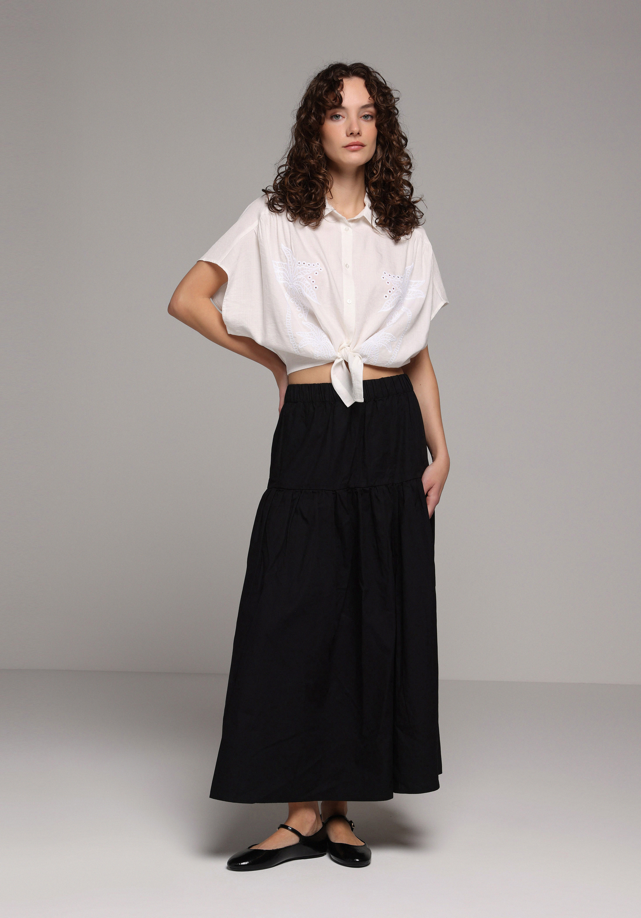 Maxi Length Düz  Kadın Siyah Etek