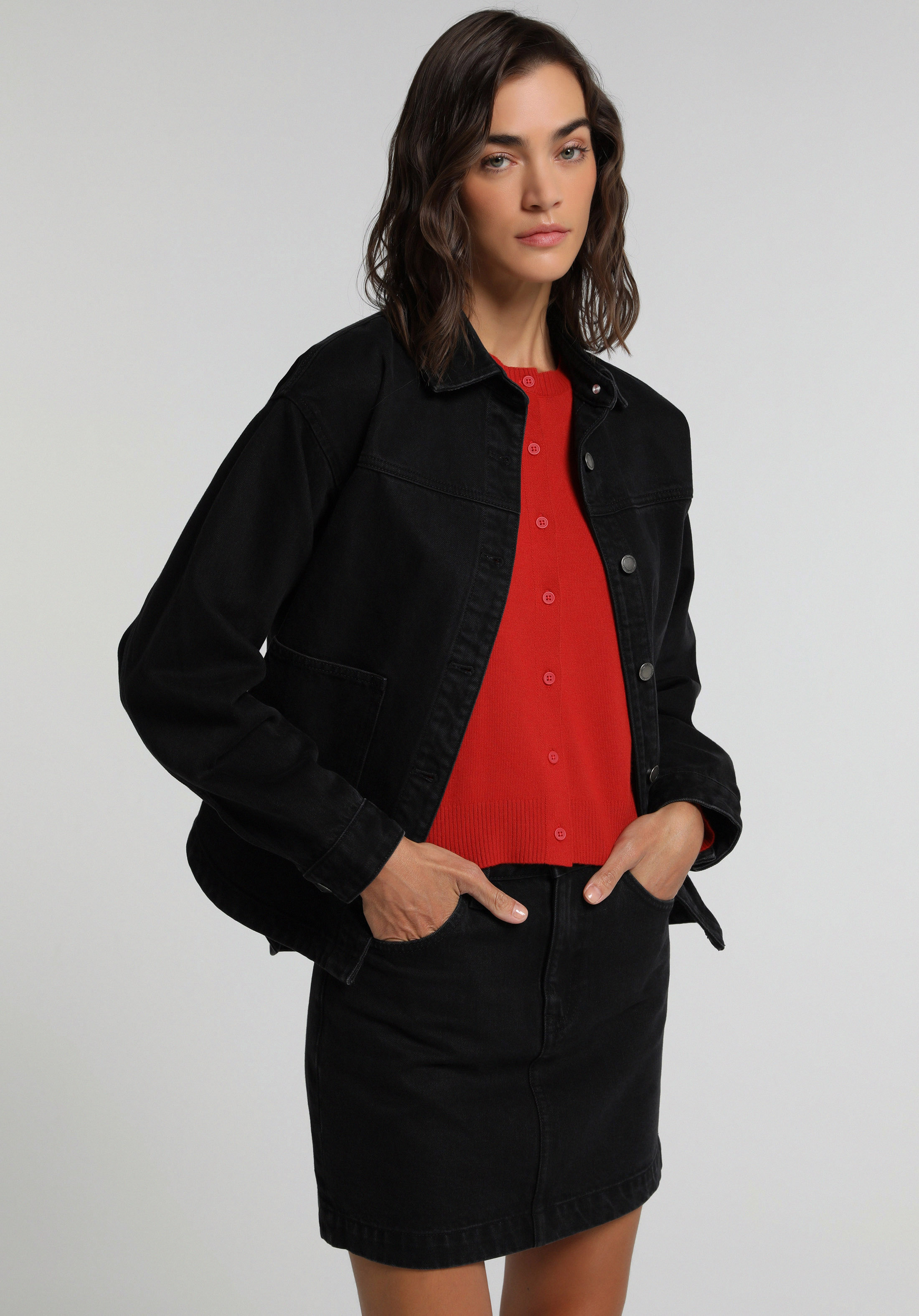 Slim Fit Düz Fermuarlı Kadın Black Black Denim Etek
