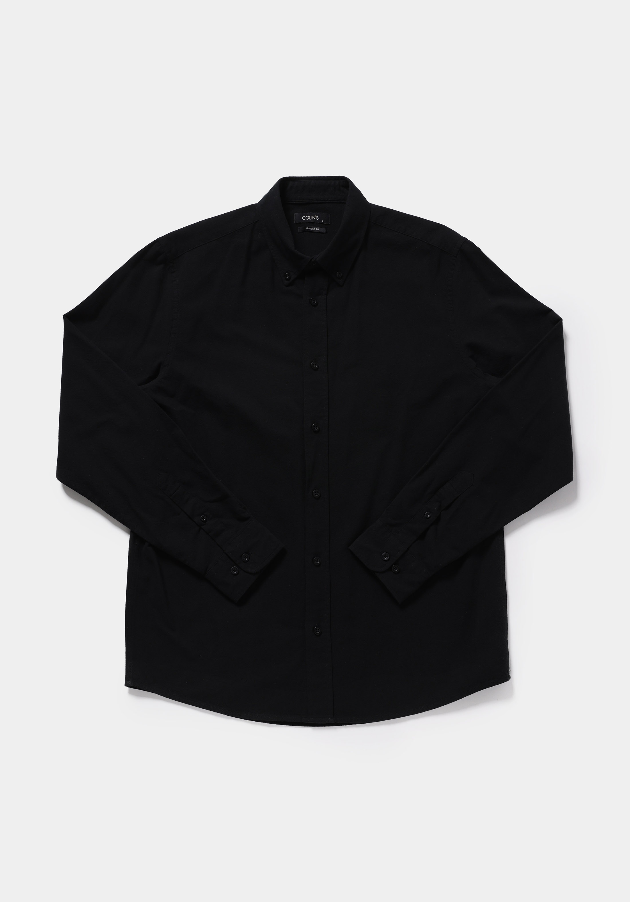 Regular Fit Shirt Neck Düz Erkek Siyah Uzun Kol Gömlek