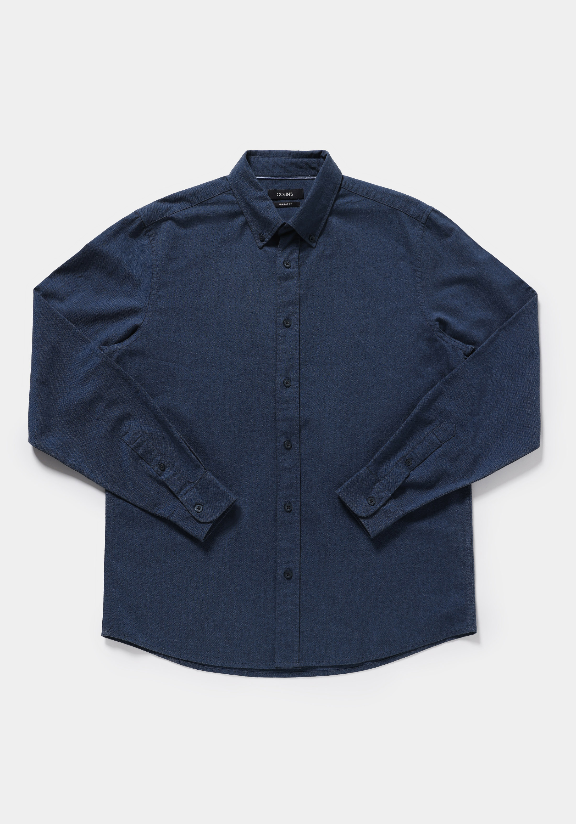 Regular Fit Shirt Neck Düz Erkek Lacivert Uzun Kol Gömlek
