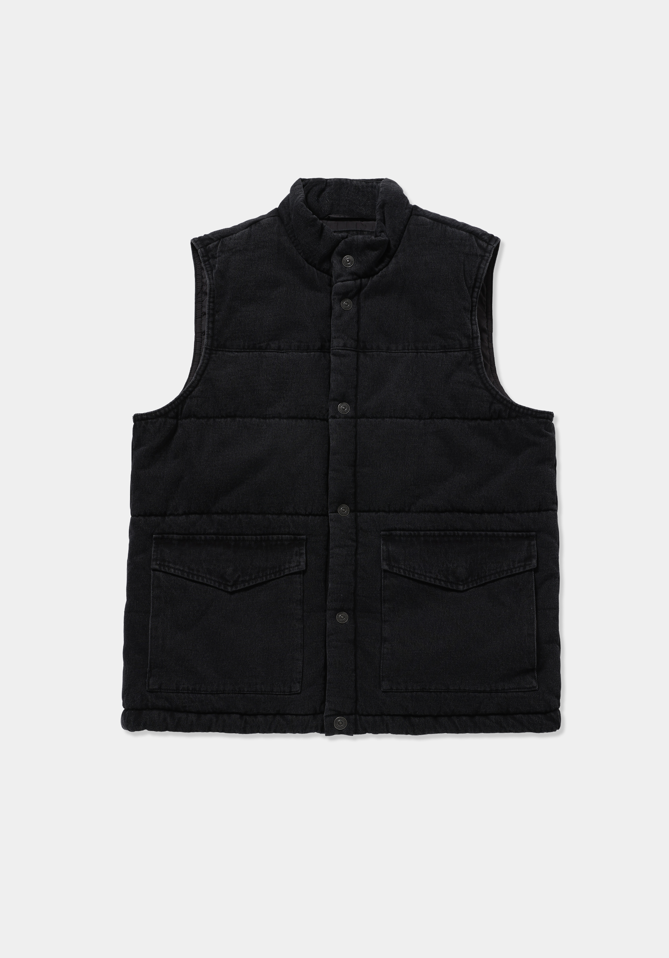 Regular Fit Dik Yaka Çıtçıtlı Astarlı  Erkek Black Denim Yelek