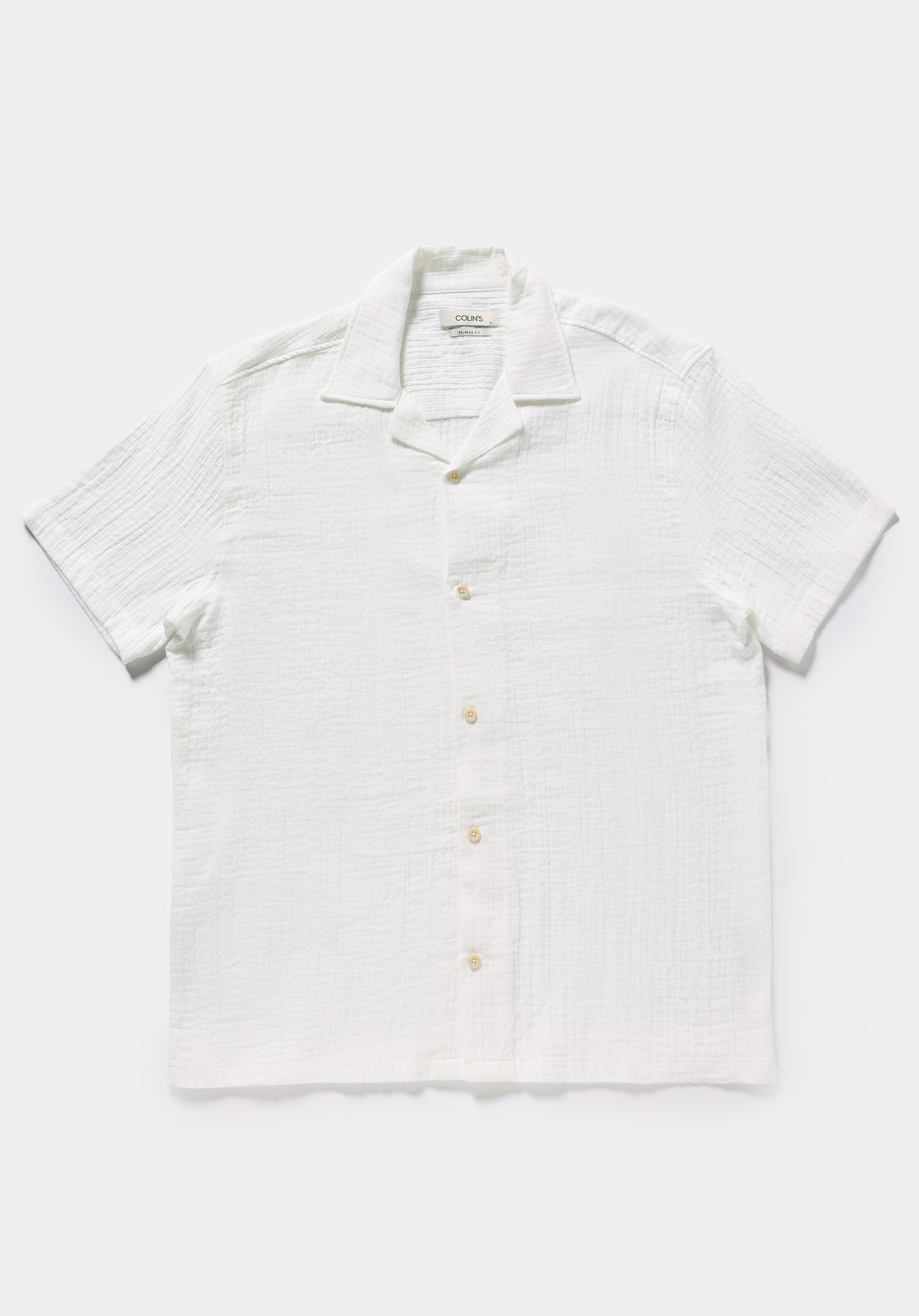 Relaxed Fit Apaj Yaka Düz Erkek Beyaz Kısa Kol Gömlek