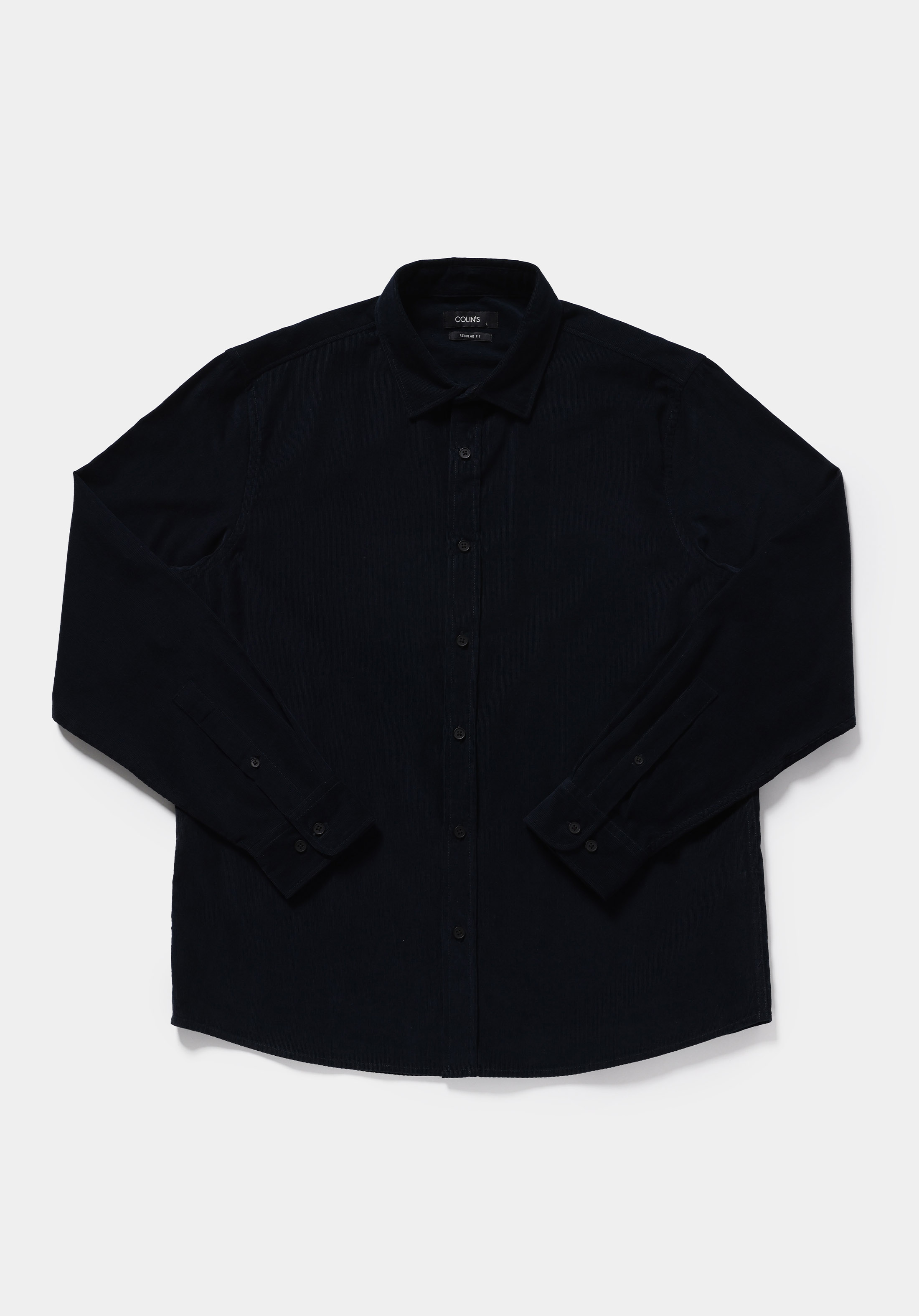 Regular Fit Shirt Neck Düz Erkek Lacivert Uzun Kol Gömlek
