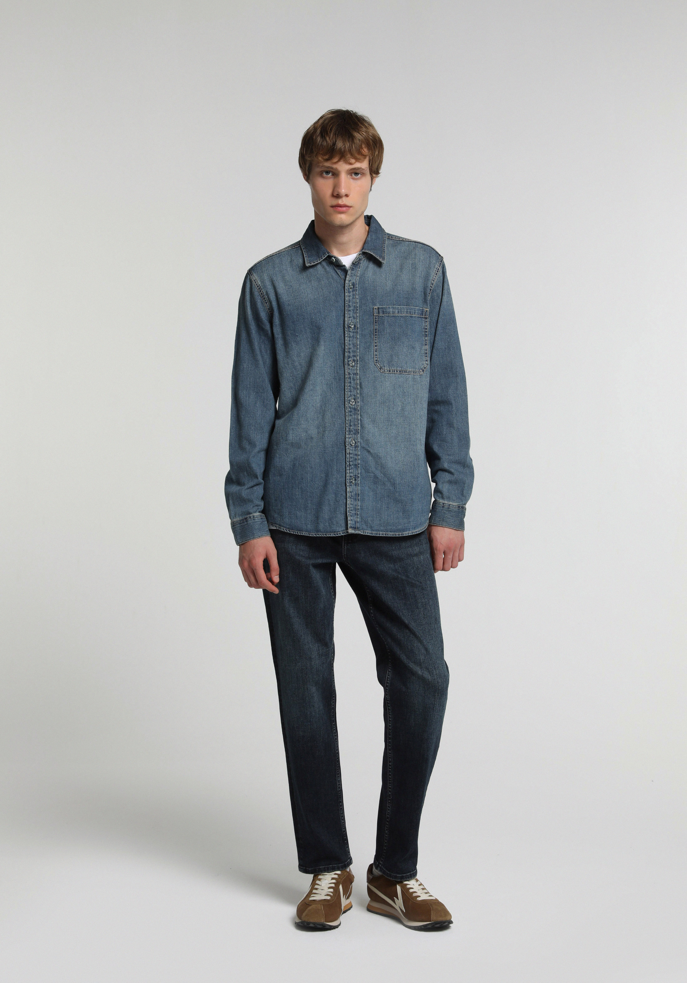 Loose Straight Fit   Erkek Blue Black Denim Jean Pantolon