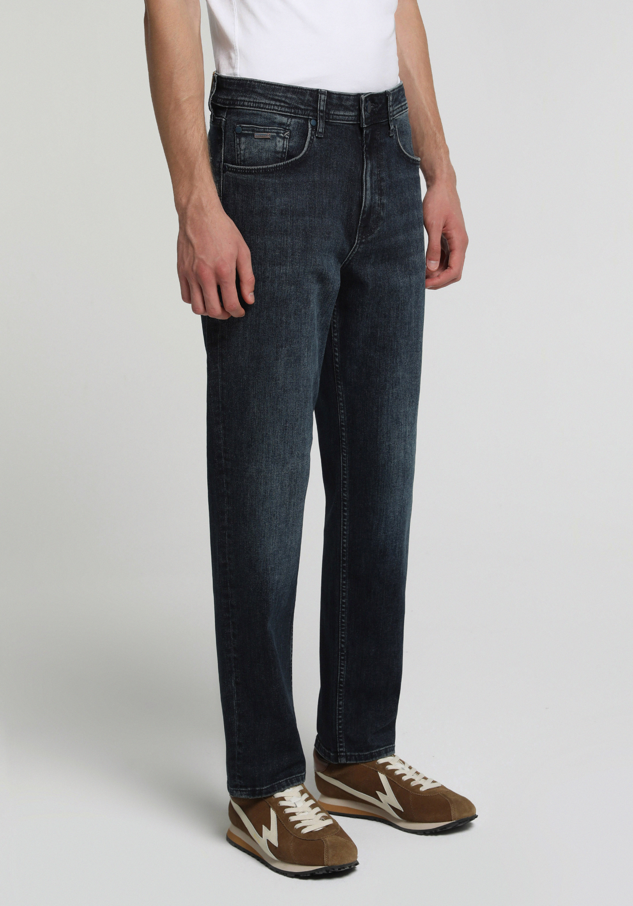 Loose Straight Fit   Erkek Blue Black Denim Jean Pantolon