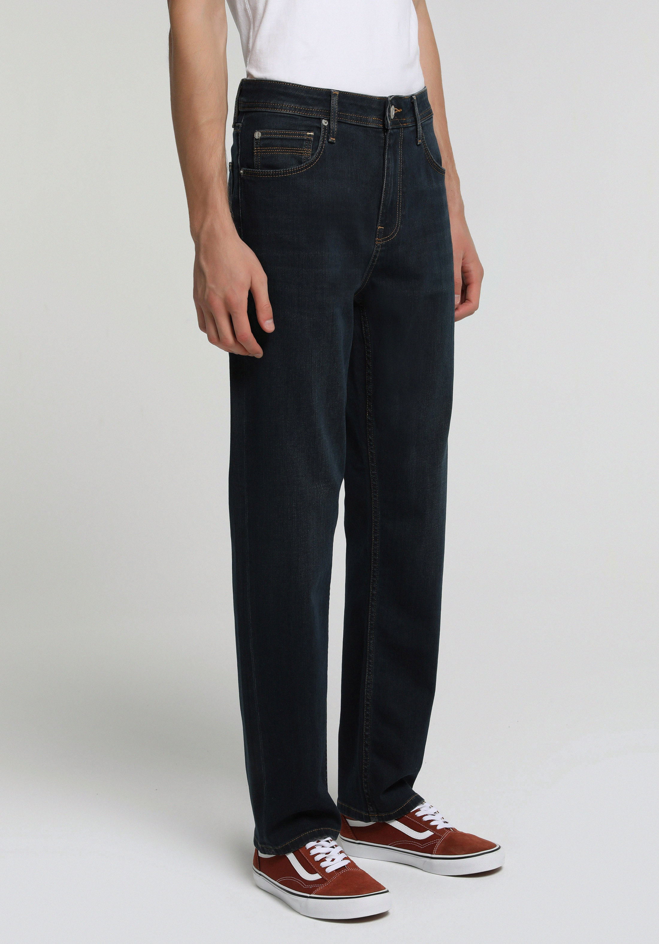Relaxed Straight Fit   Erkek Blue Black Denim Jean Pantolon