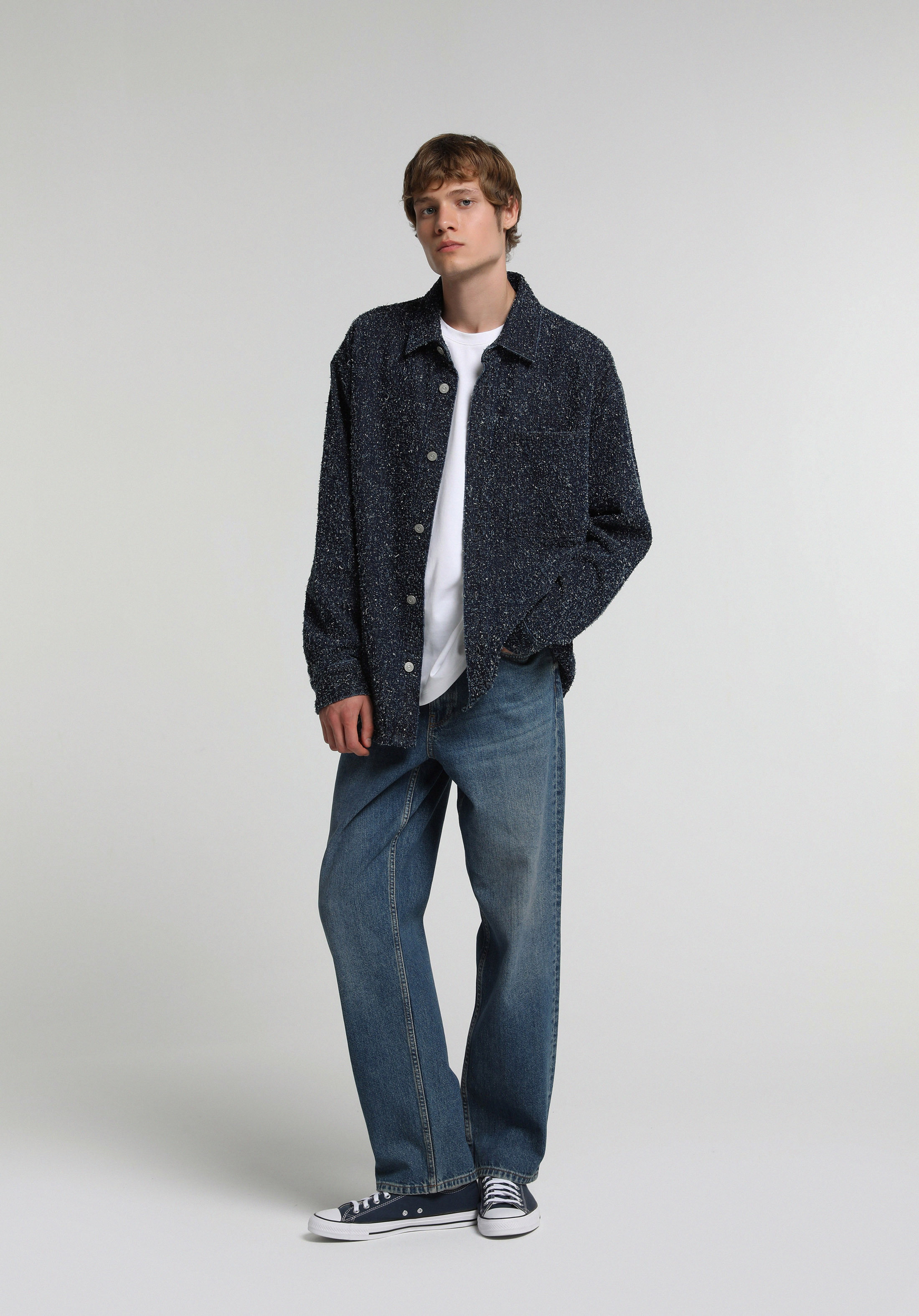 Baggy Fit   Erkek Mid İndigo Denim Jean Pantolon