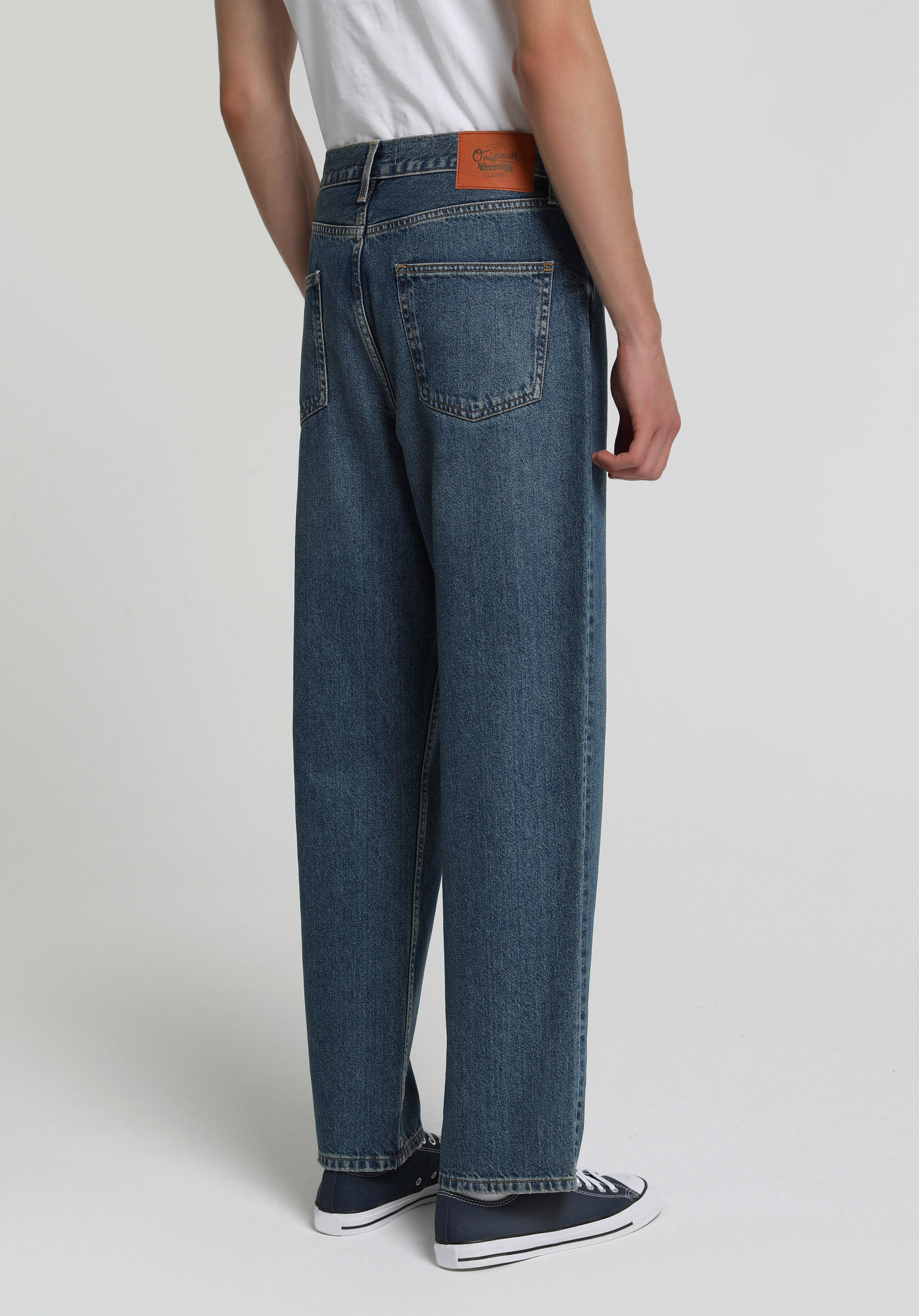 Baggy Fit   Erkek Mid İndigo Denim Jean Pantolon