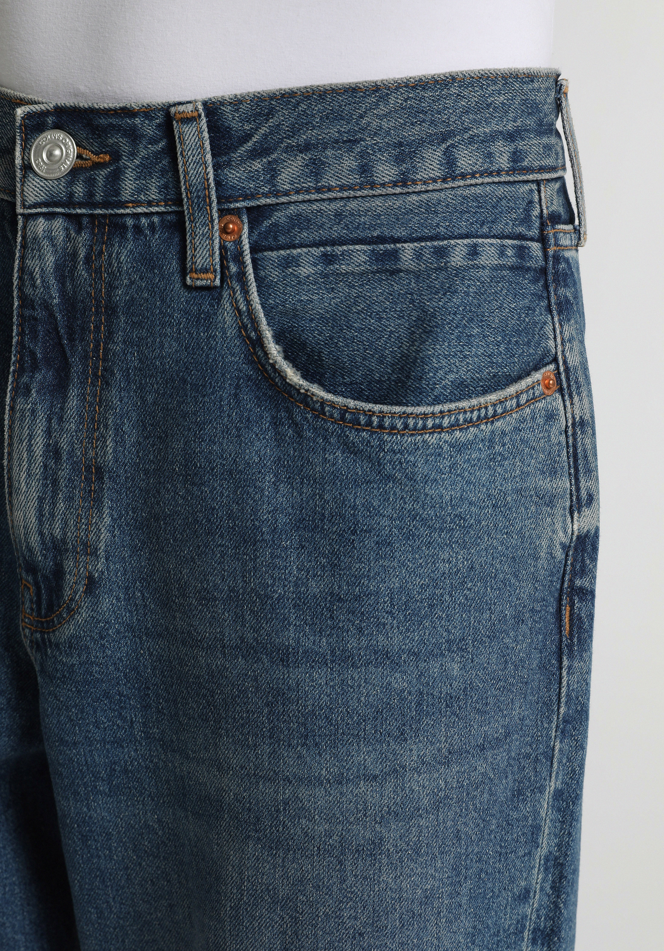 Baggy Fit   Erkek Mid İndigo Denim Jean Pantolon