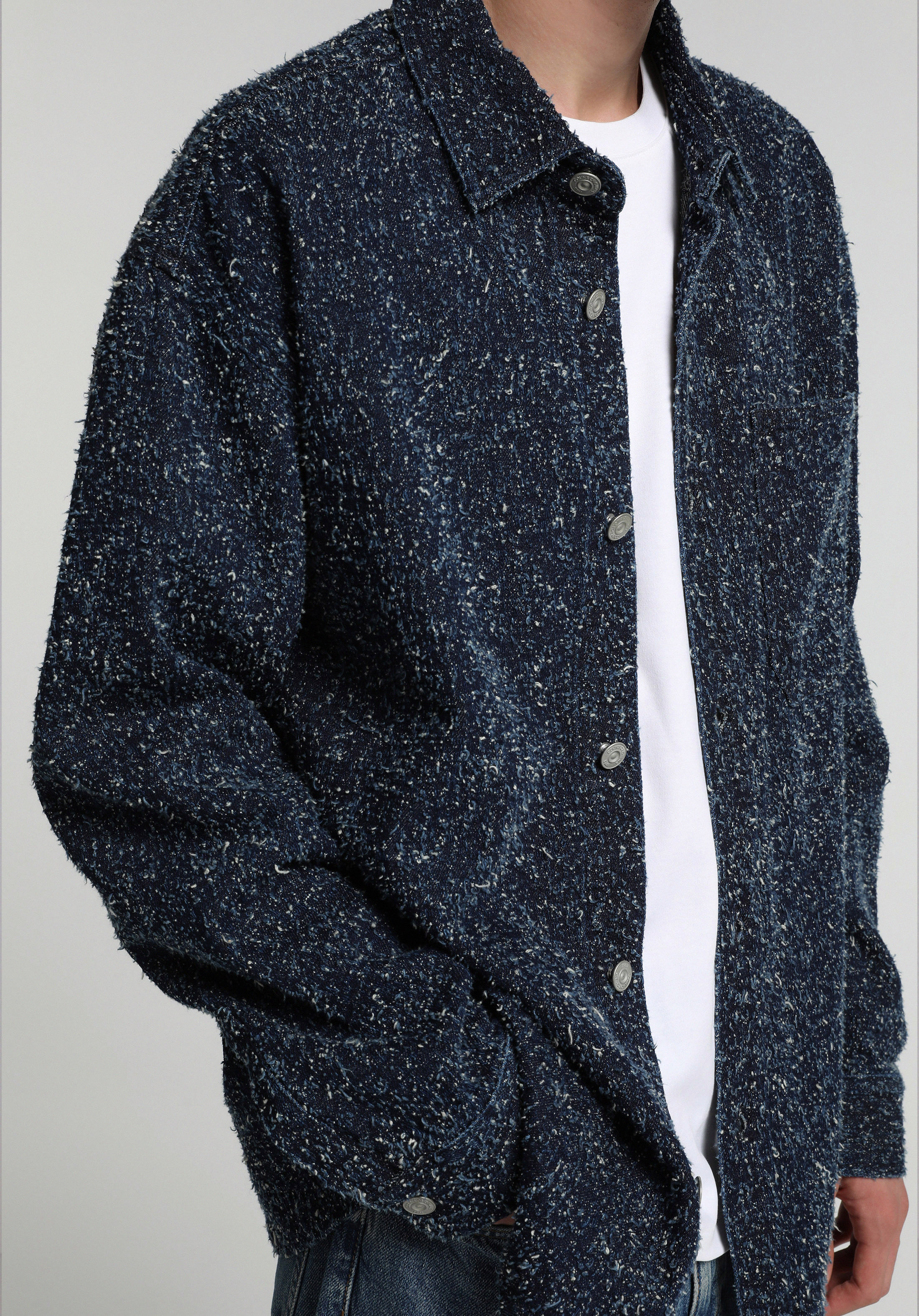 Oversize Fit   Erkek Mid İndigo Denim Shacket