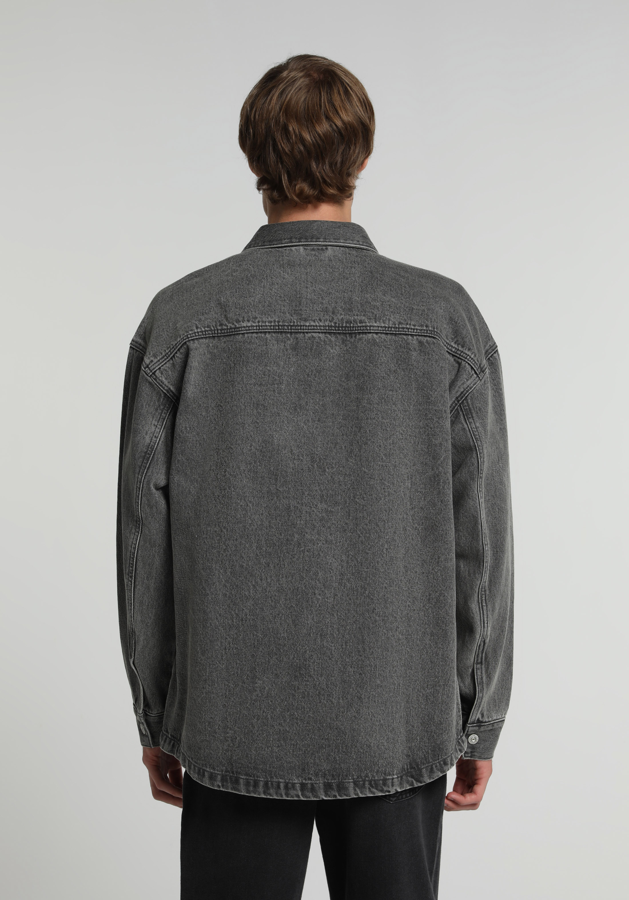 Oversize Fit   Erkek Grey Denim Shacket