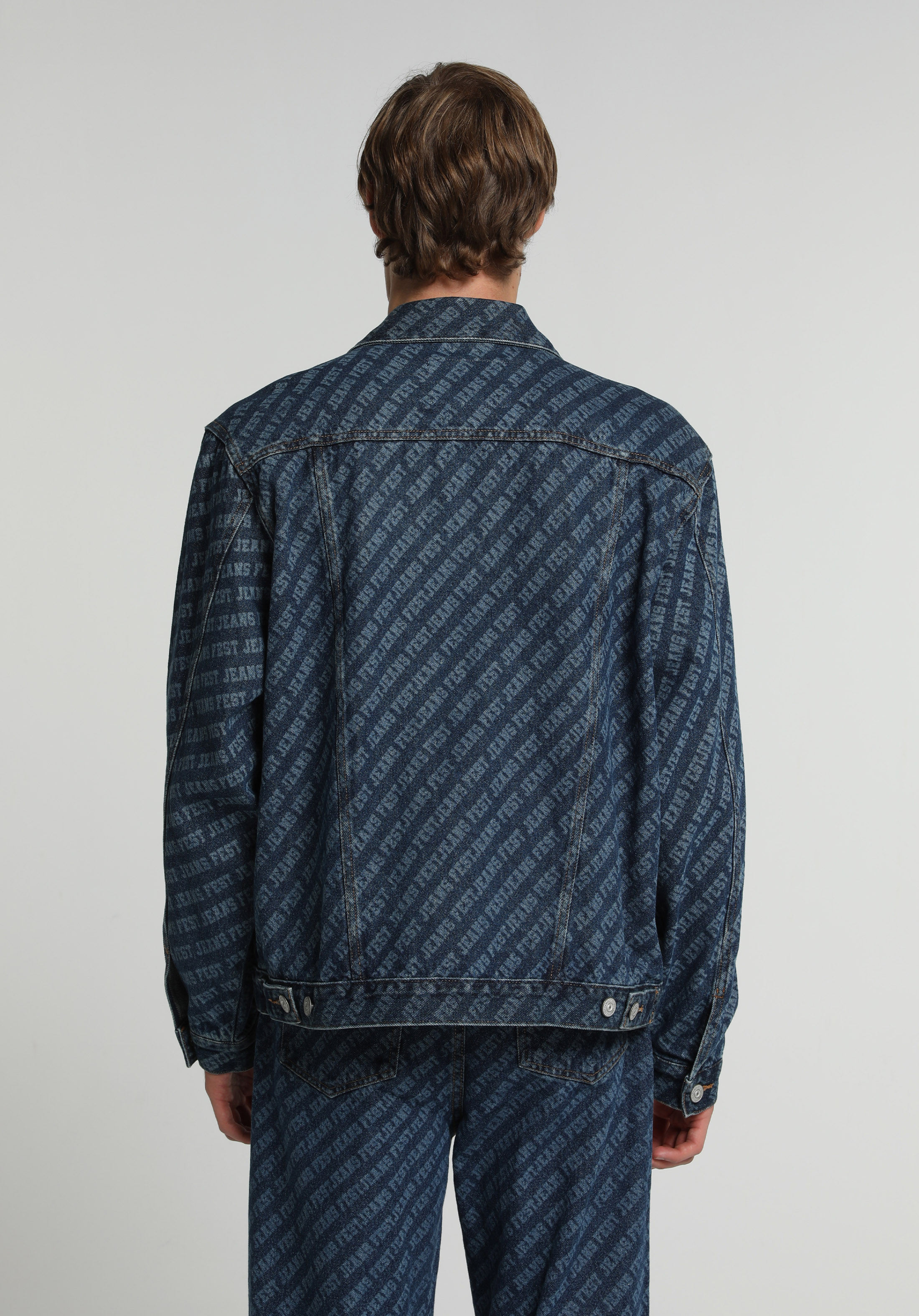 Oversize Fit Düğmeli Astarsız  Erkek Mid İndigo Denim Ceket