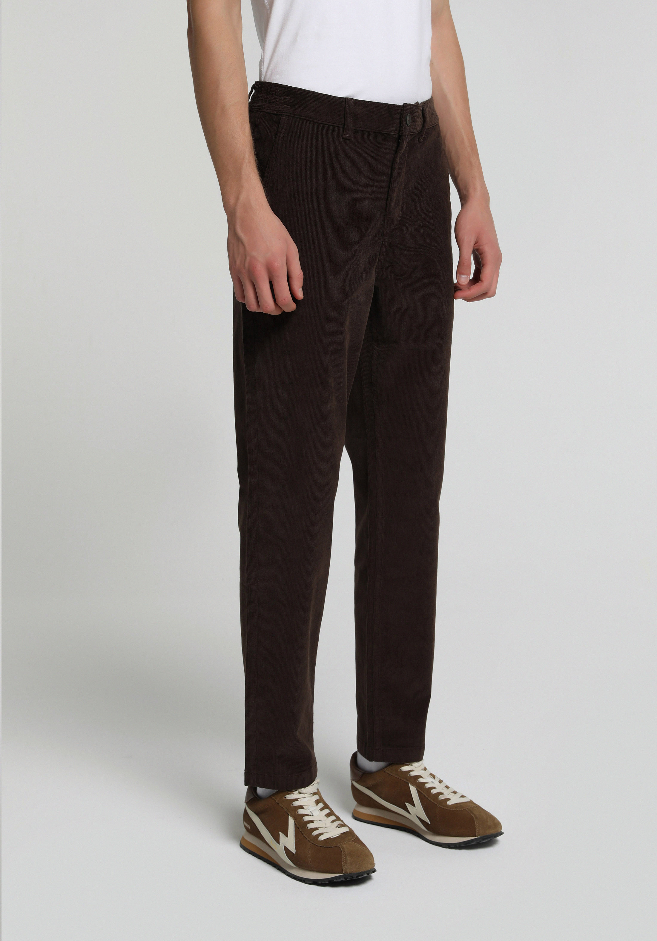 Regular Fit Orta Bel Düz Paça Erkek Kahverengi  Pantolon