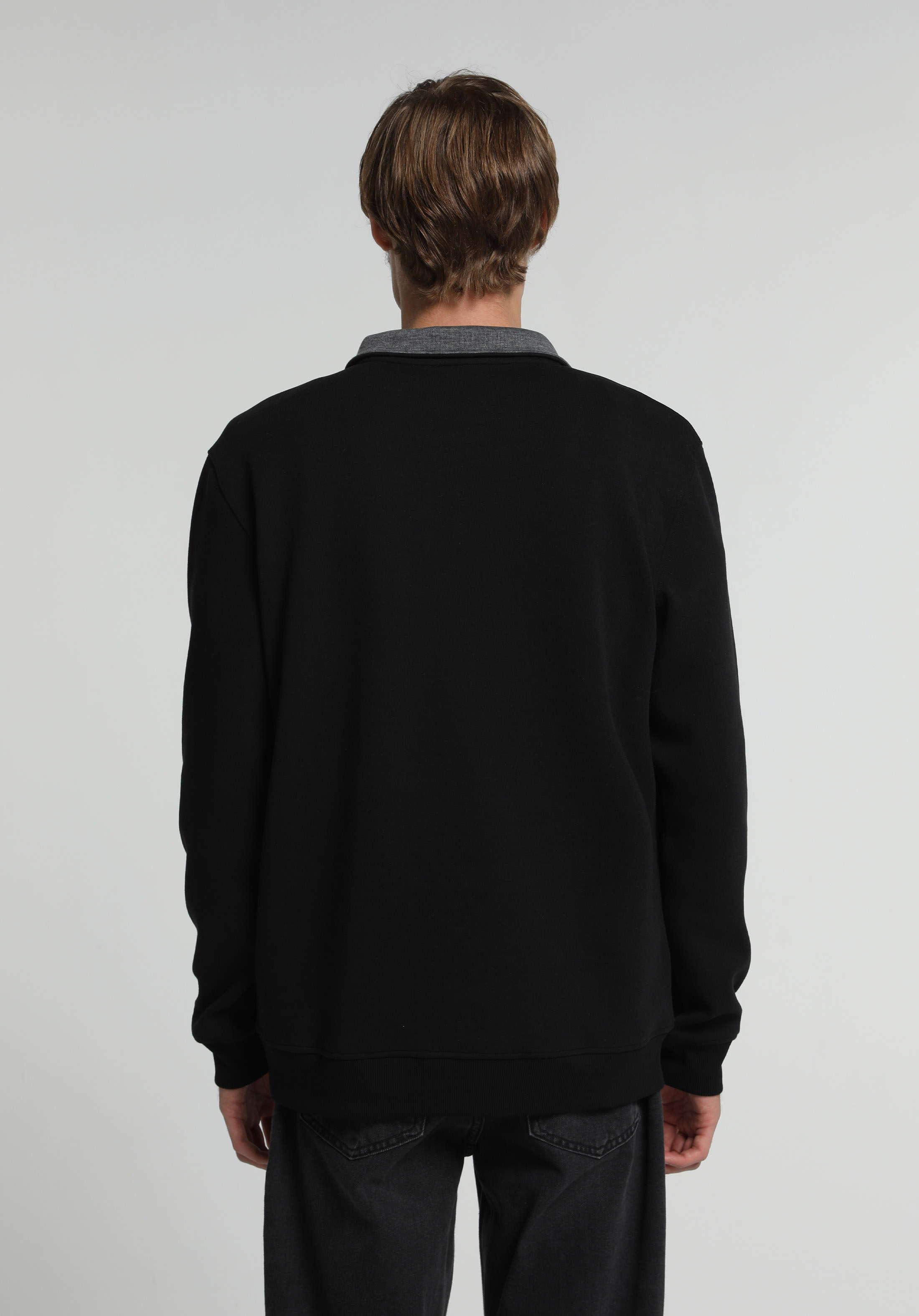 Regular Fit Dik Yaka Düz Erkek Siyah Sweatshirt