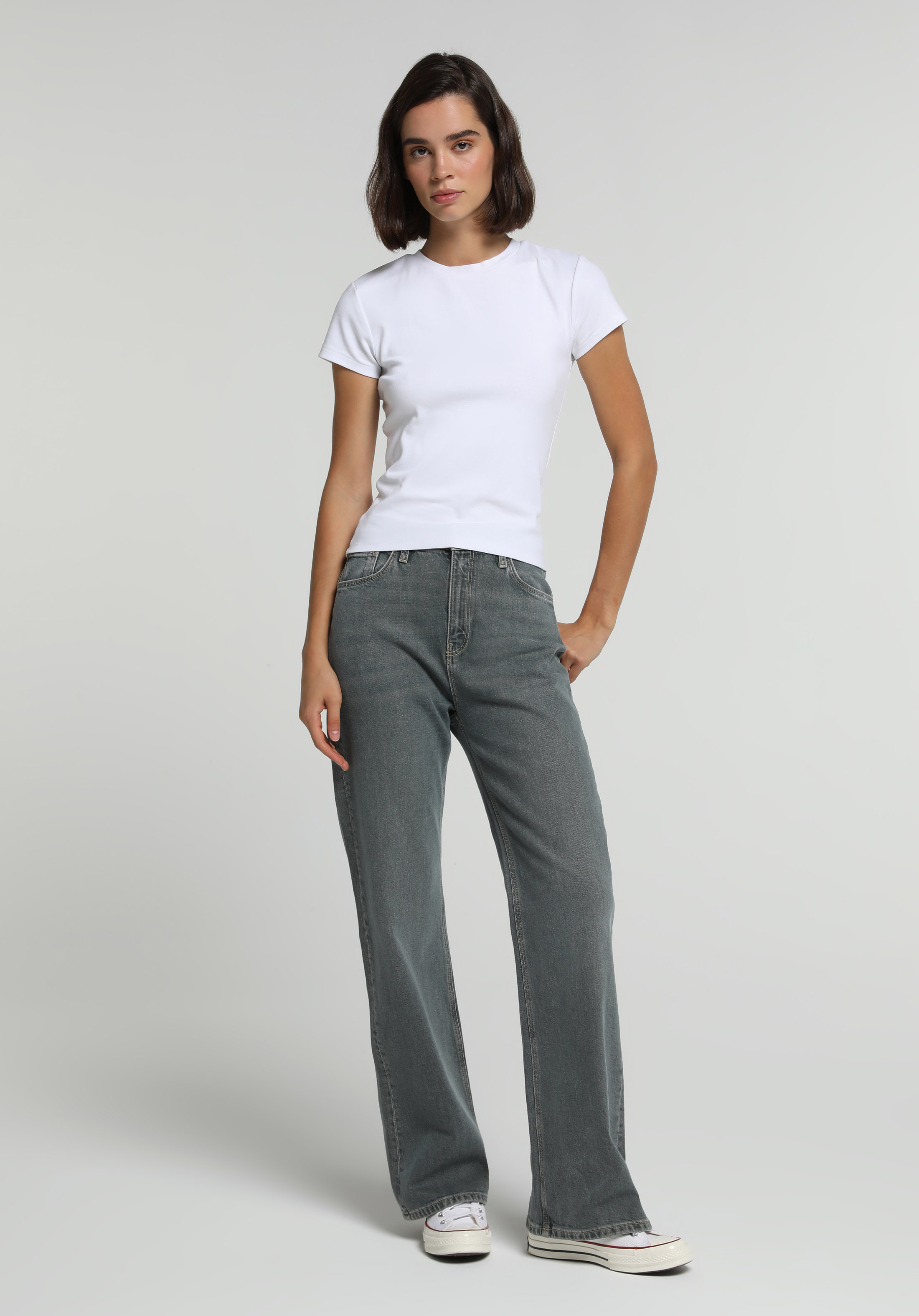 Loose Bootcut Fit   Kadın Over Dyed Denim Jean Pantolon
