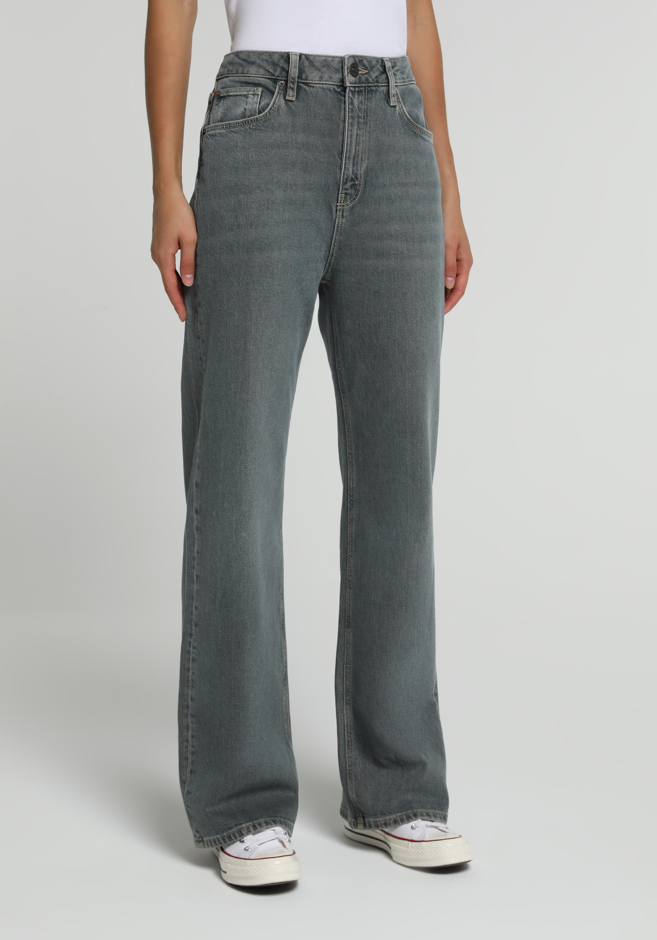 Loose Bootcut Fit   Kadın Over Dyed Denim Jean Pantolon