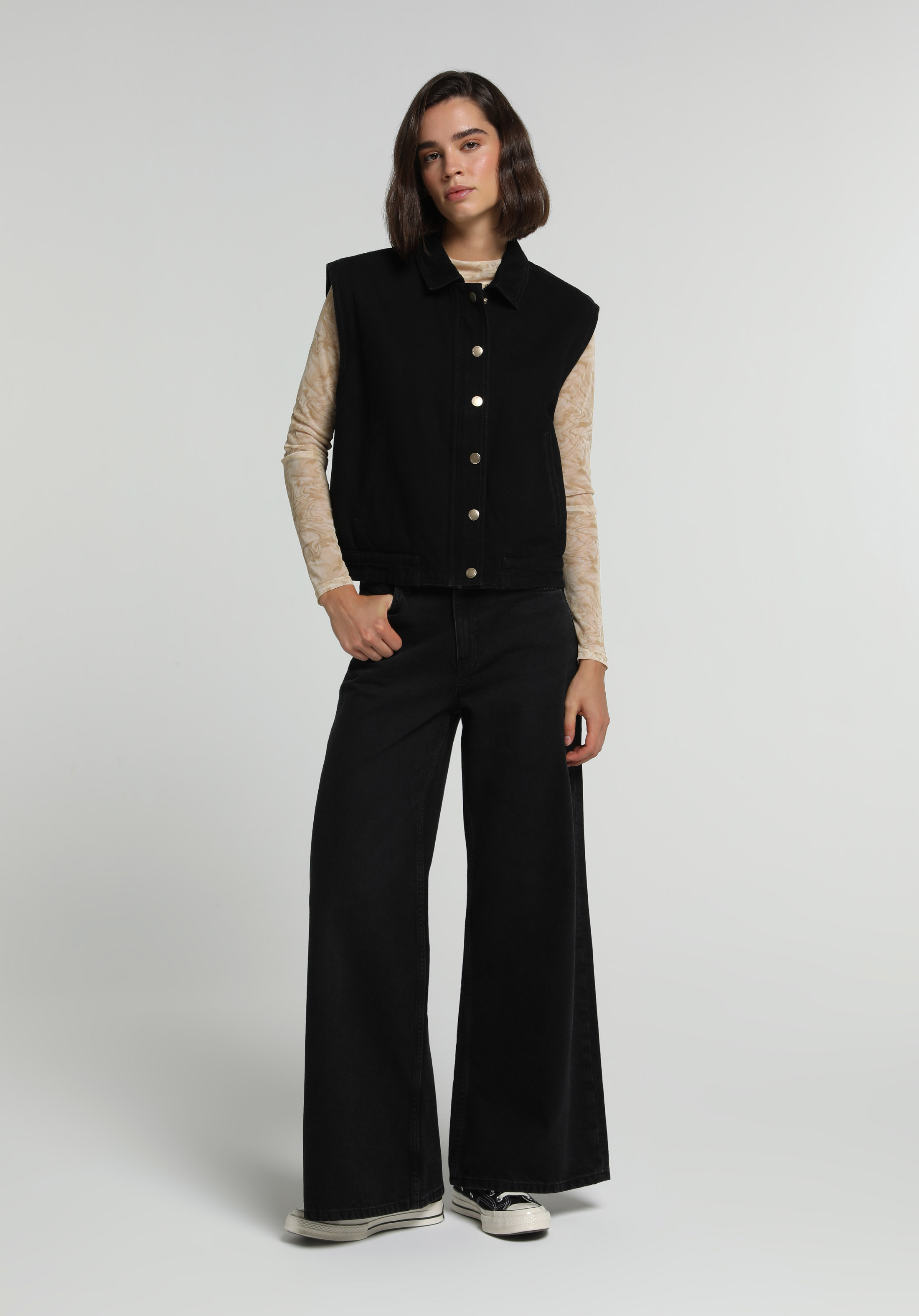 Regular Fit     Kadın Black Black Denim Yelek
