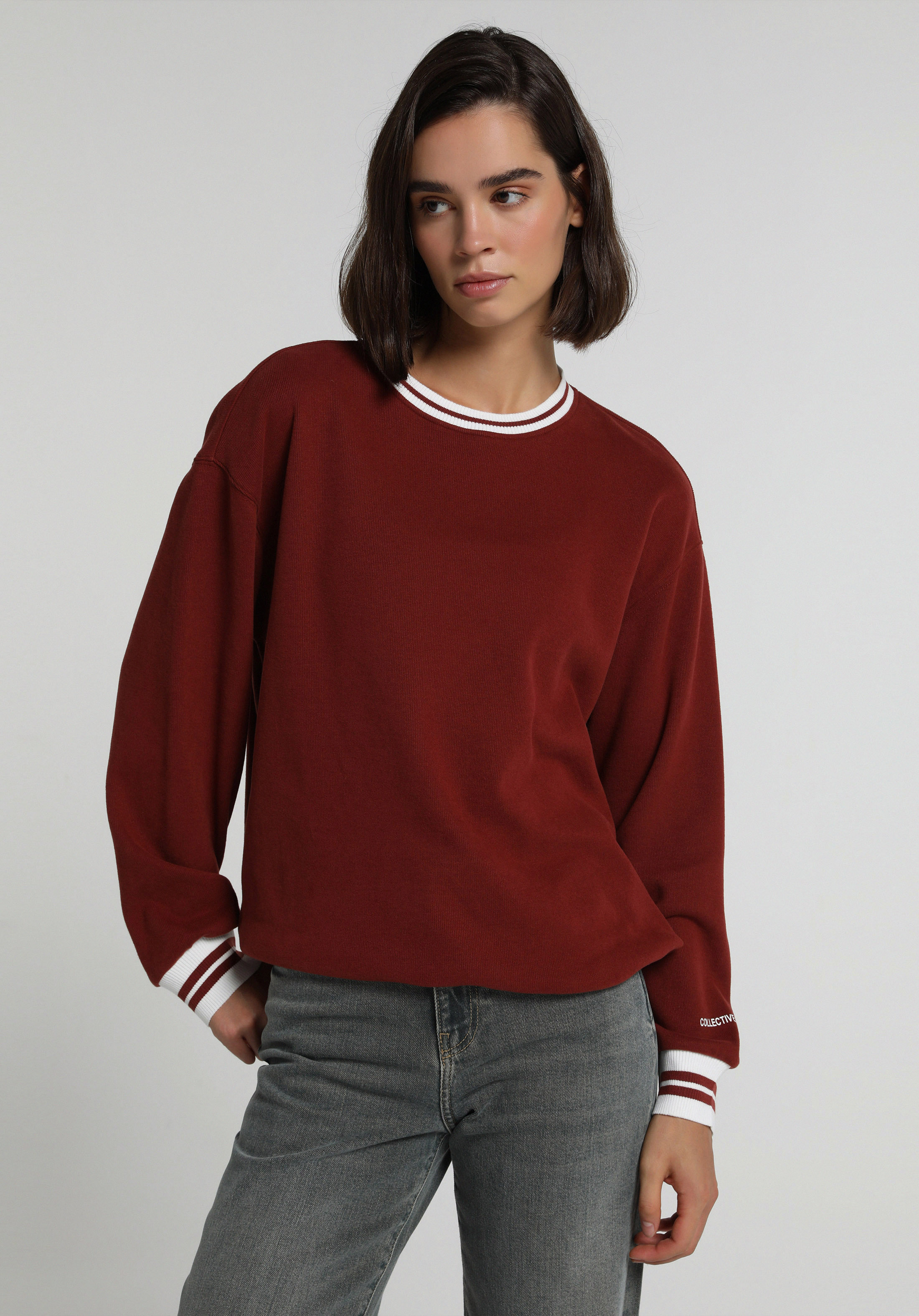 Regular Fit High Neck Baskılı Kadın Bordo Sweatshirt