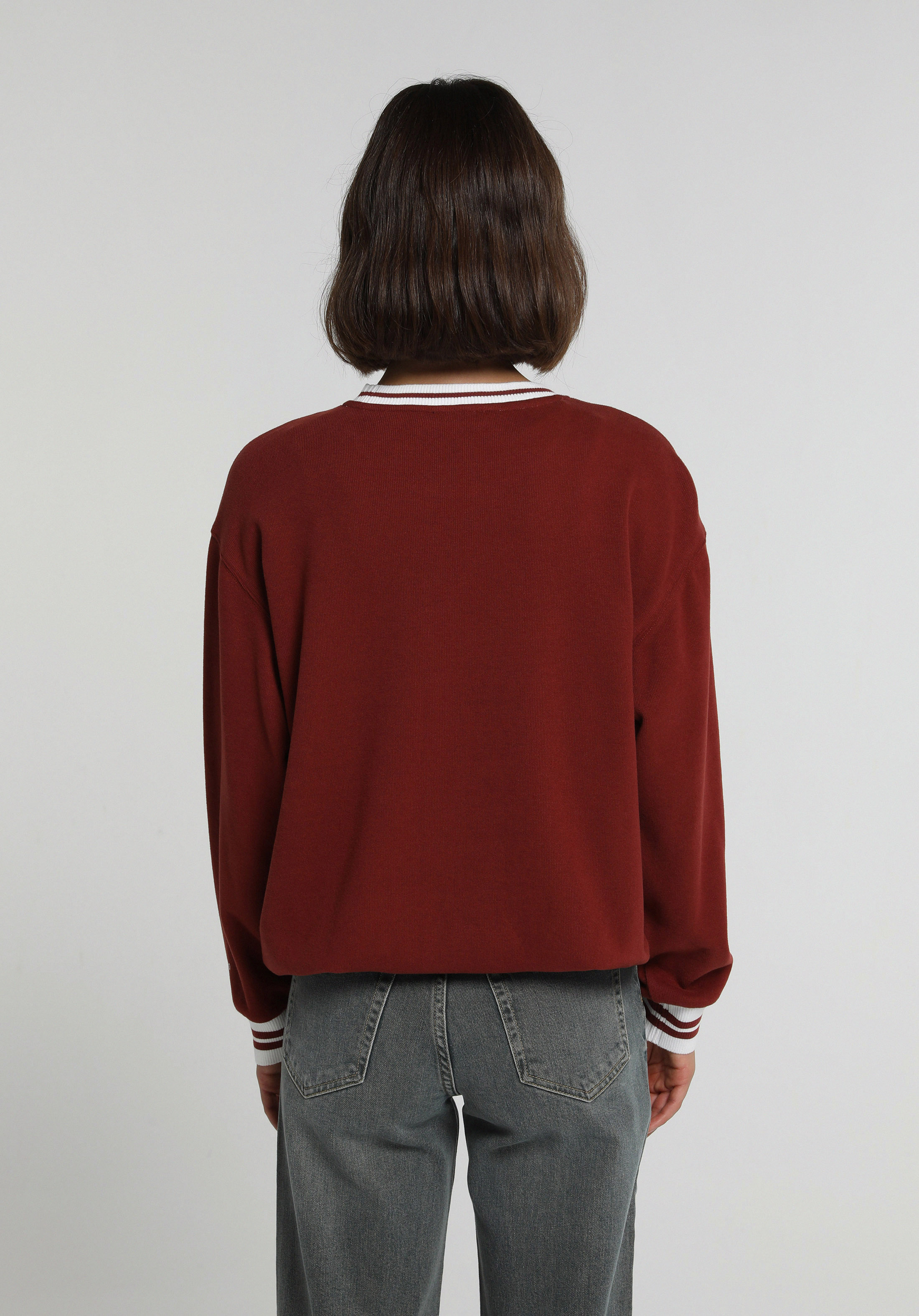 Regular Fit High Neck Baskılı Kadın Bordo Sweatshirt