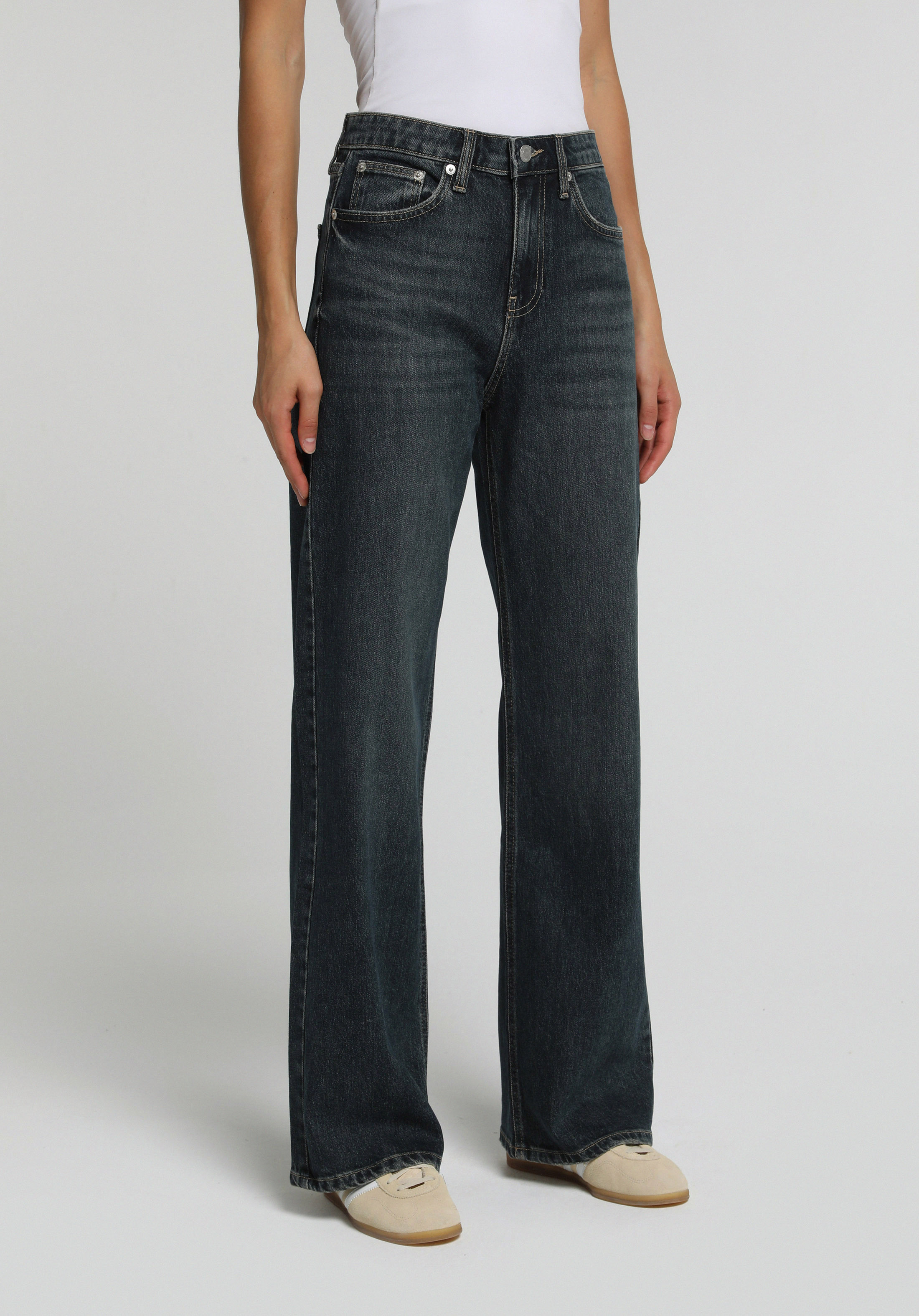 Wide Leg Fit   Kadın Blue Black Denim Jean Pantolon