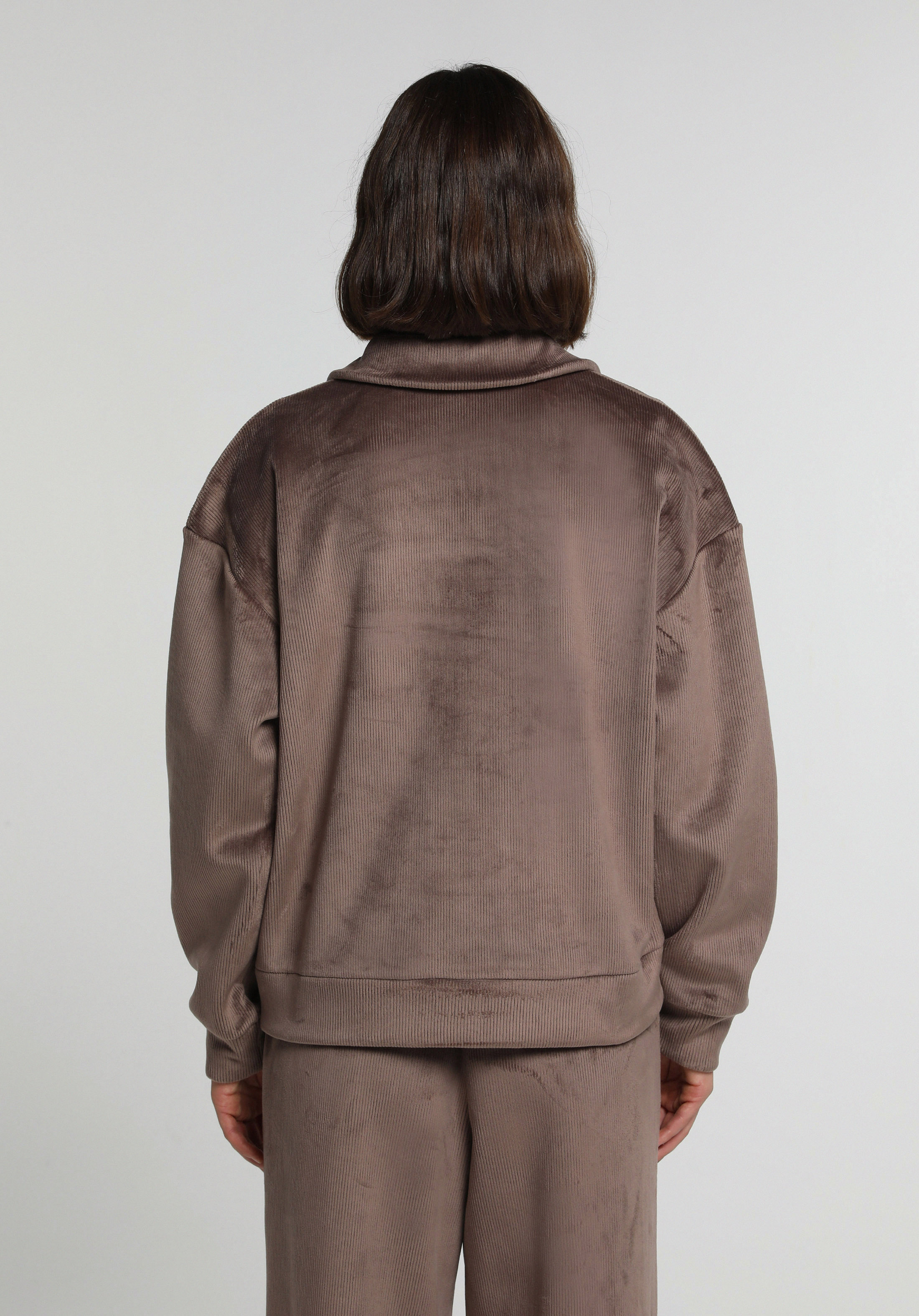 Regular Fit Polo Yaka Düz Kadın Kahverengi Sweatshirt