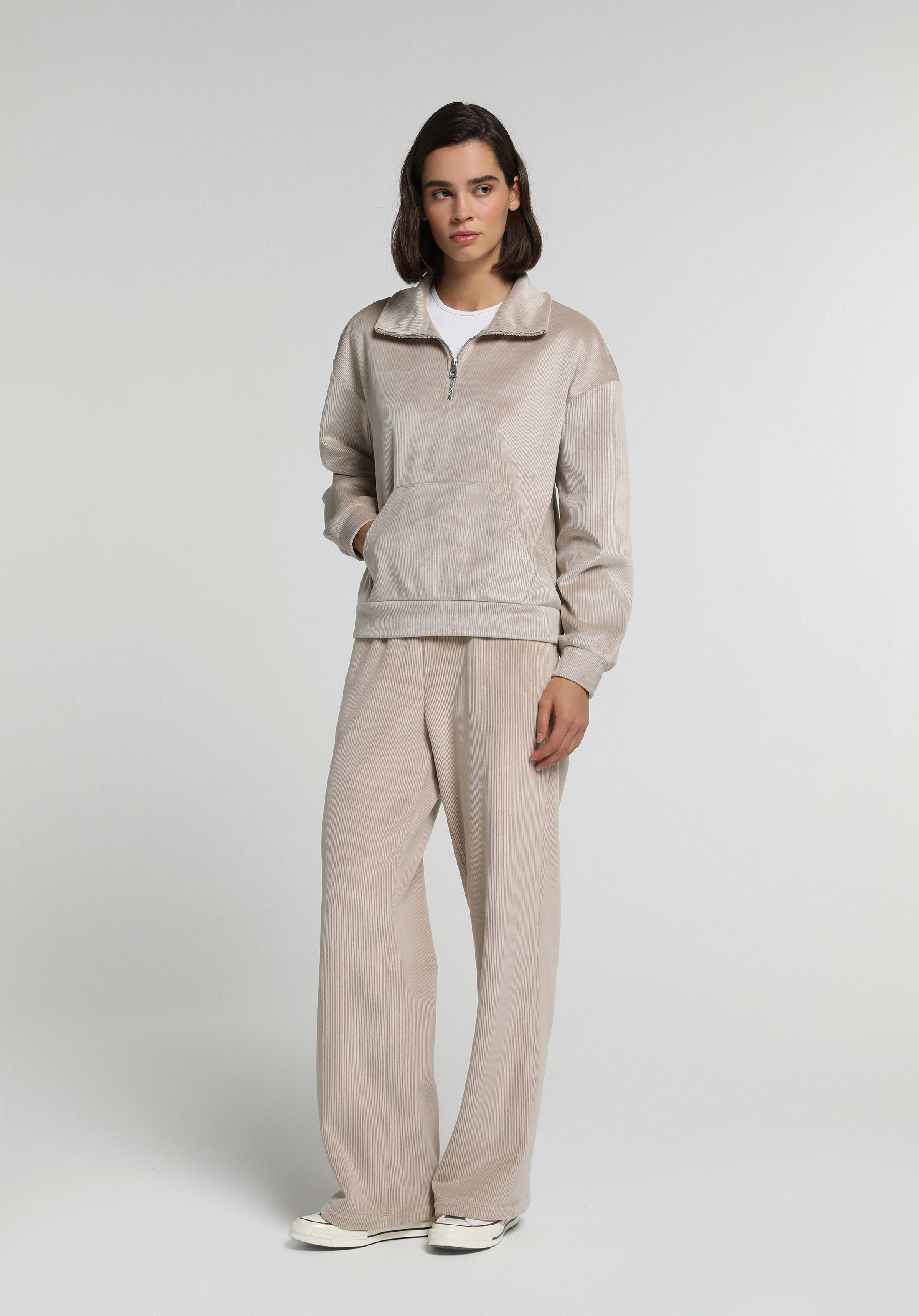 Regular Fit Polo Yaka Düz Kadın  Sweatshirt
