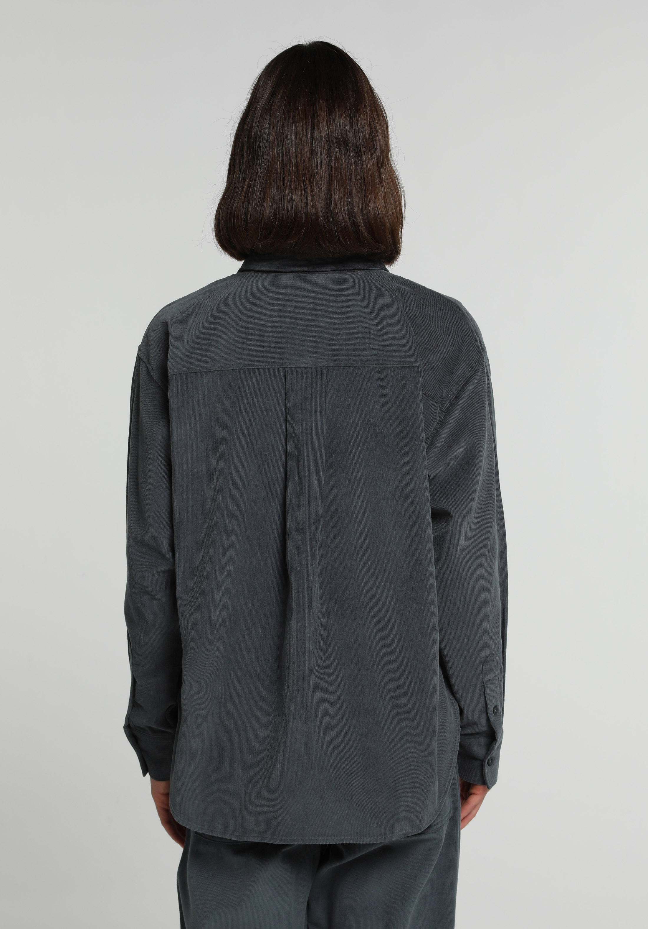 Boyfriend Fit Shirt Neck Düz Kadın Yeşil Uzun Kol Gömlek