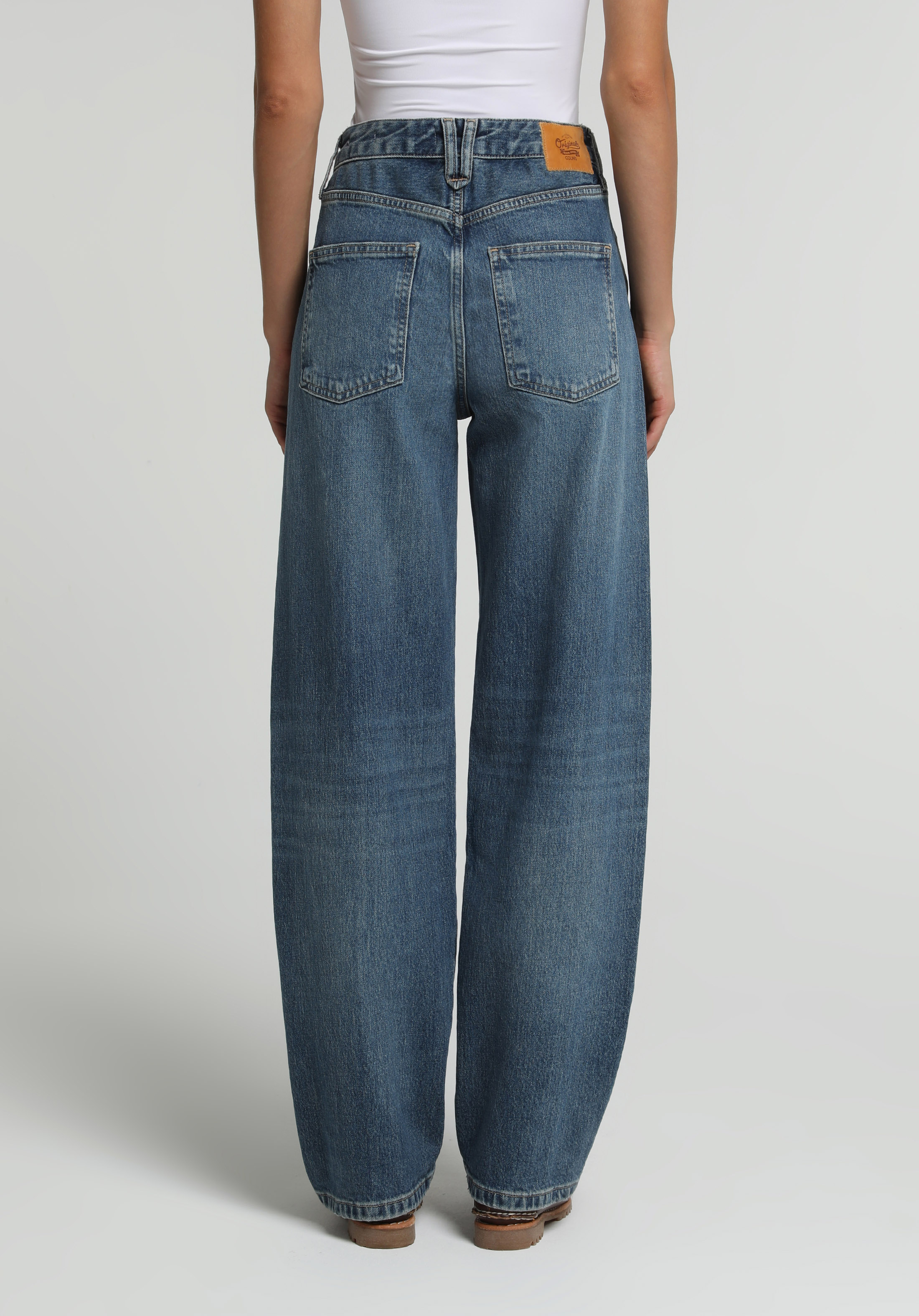 Baggy Fit   Kadın Mid İndigo Denim Jean Pantolon