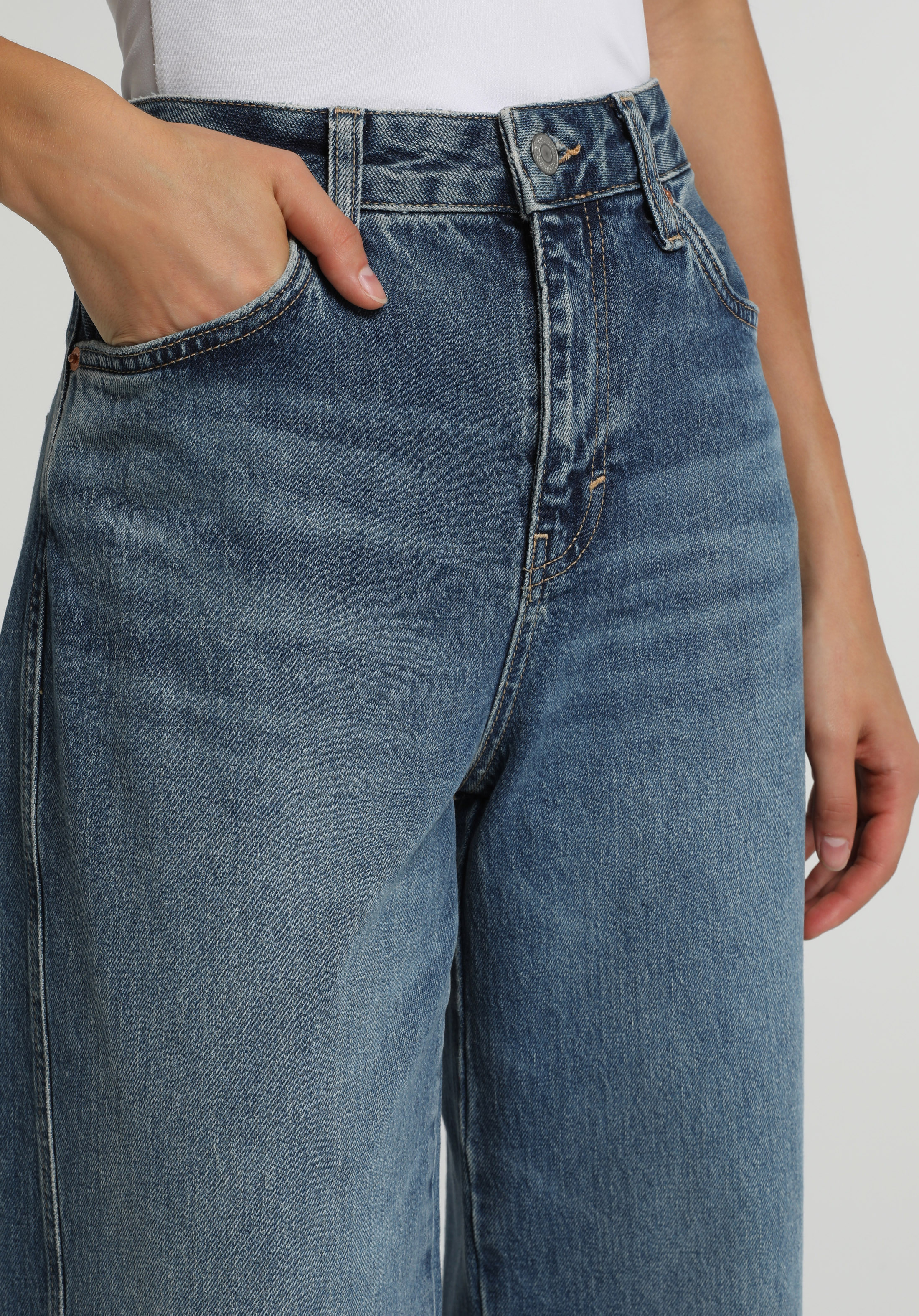 Baggy Fit   Kadın Mid İndigo Denim Jean Pantolon