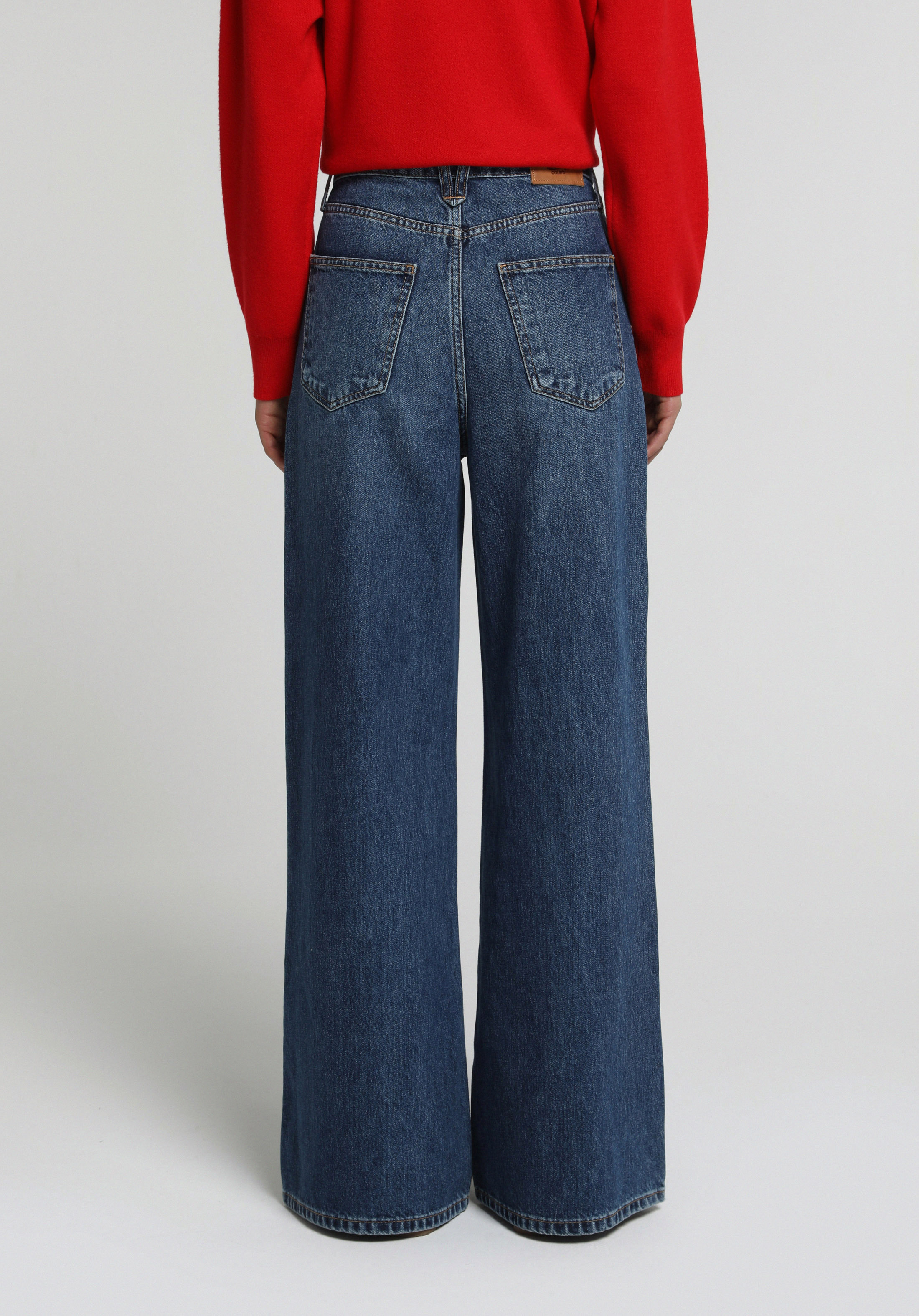 Super Wide Leg Fit   Kadın Mid İndigo Denim Jean Pantolon