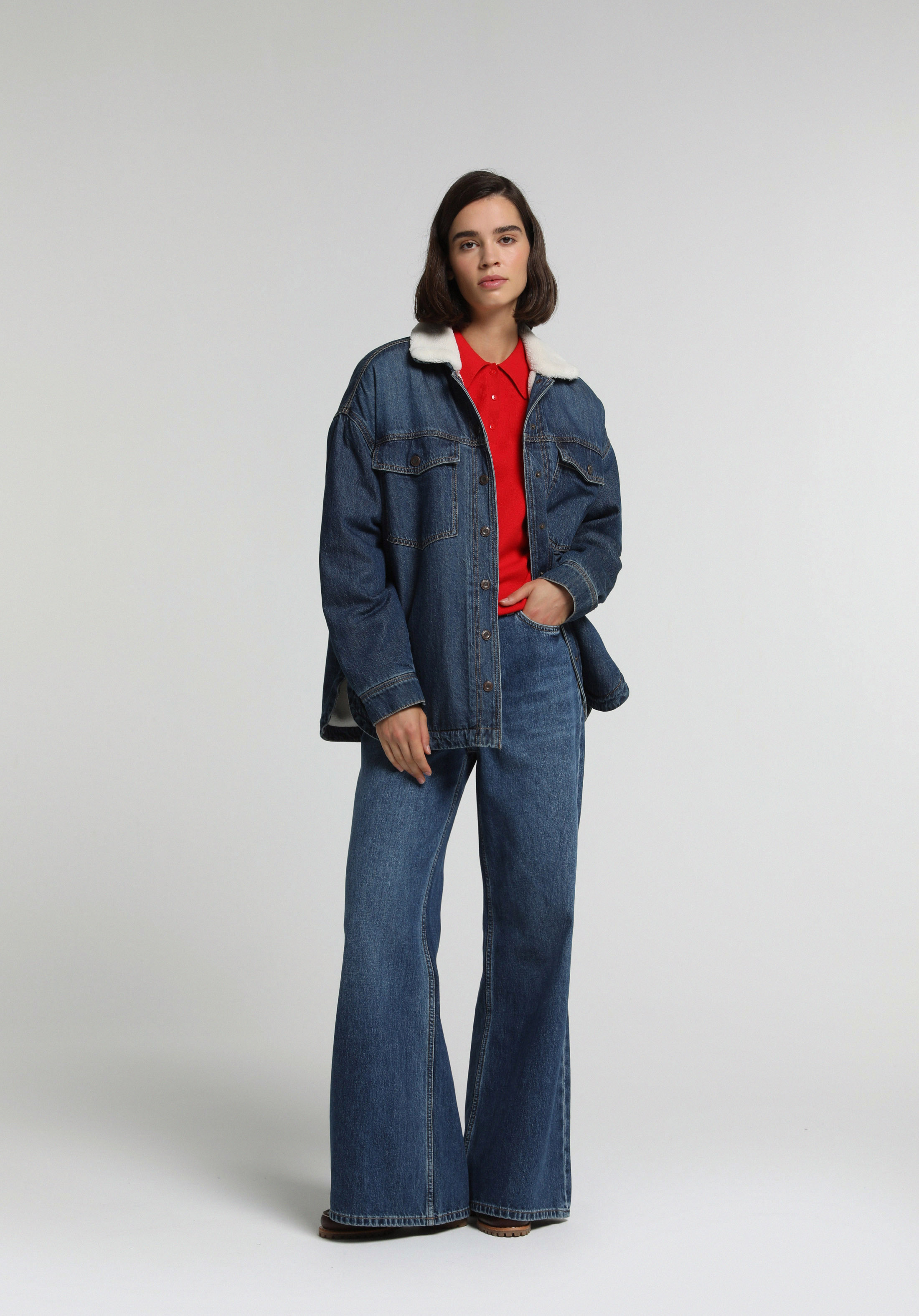 Super Wide Leg Fit   Kadın Mid İndigo Denim Jean Pantolon