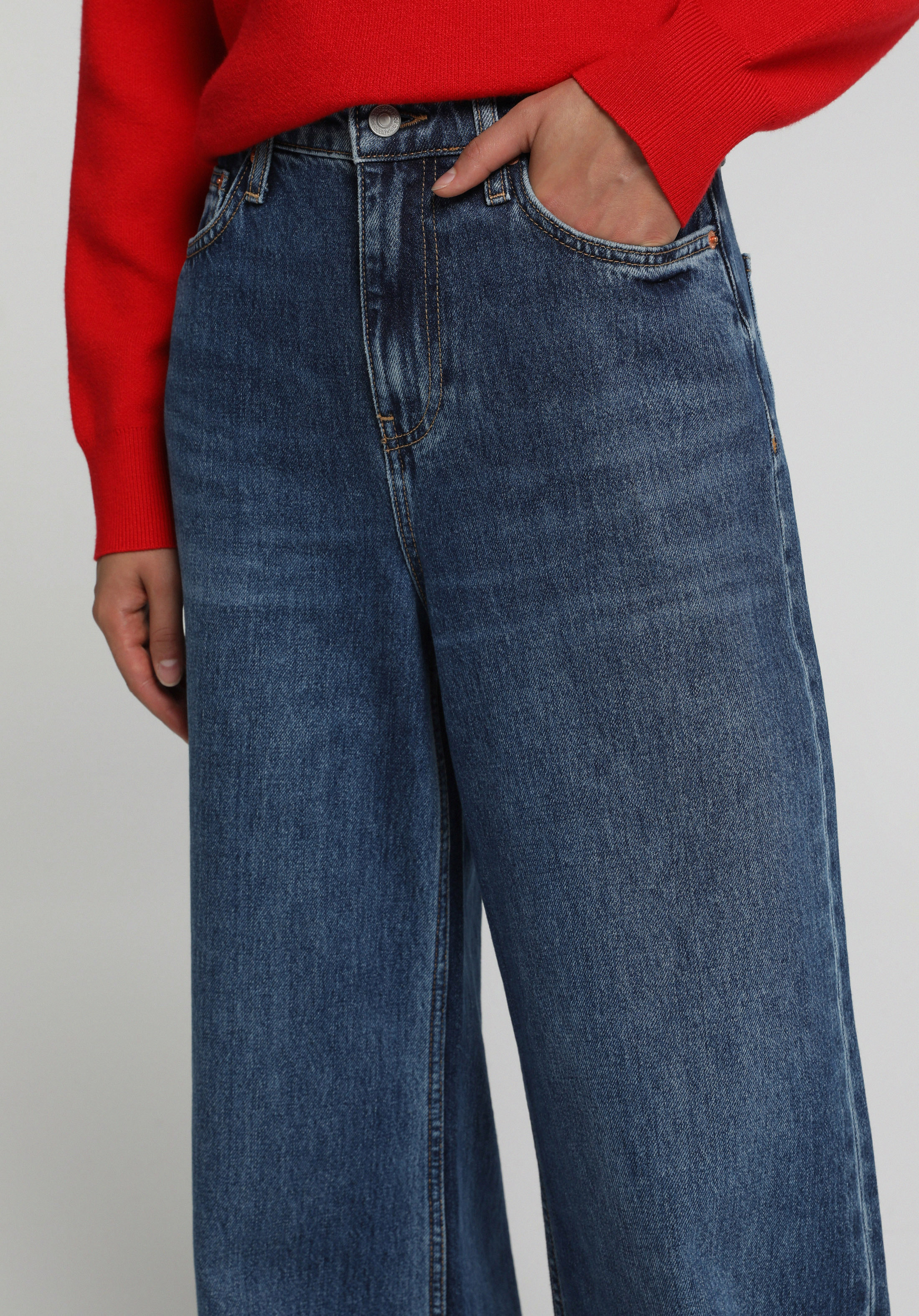 Super Wide Leg Fit   Kadın Mid İndigo Denim Jean Pantolon