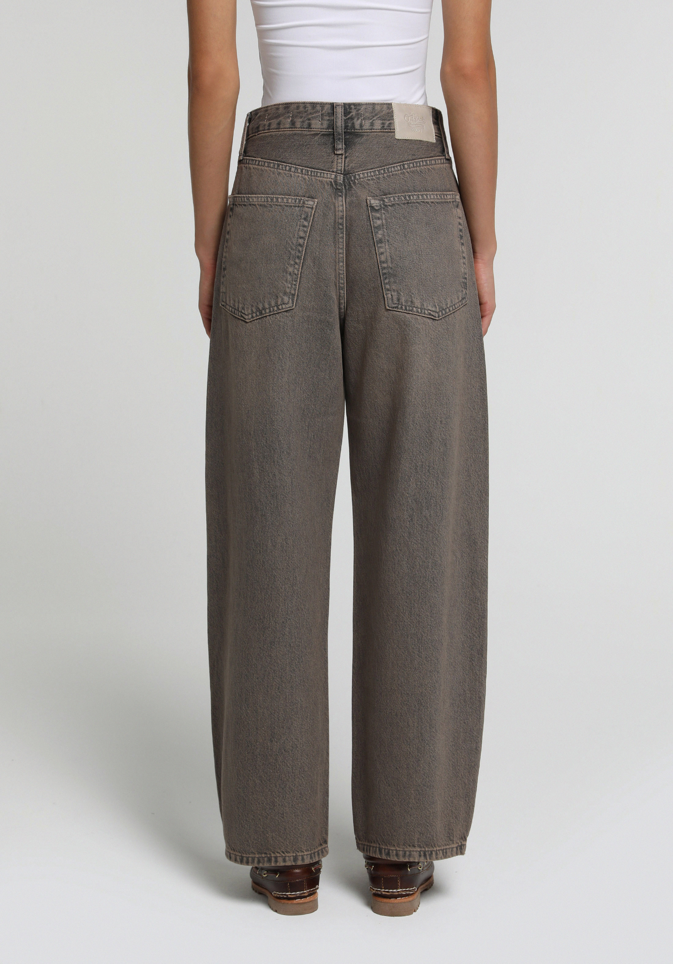 Baggy Tapered Fit Orta Bel Daralan Paça Kadın Anthracite Denim Jean Pantolon