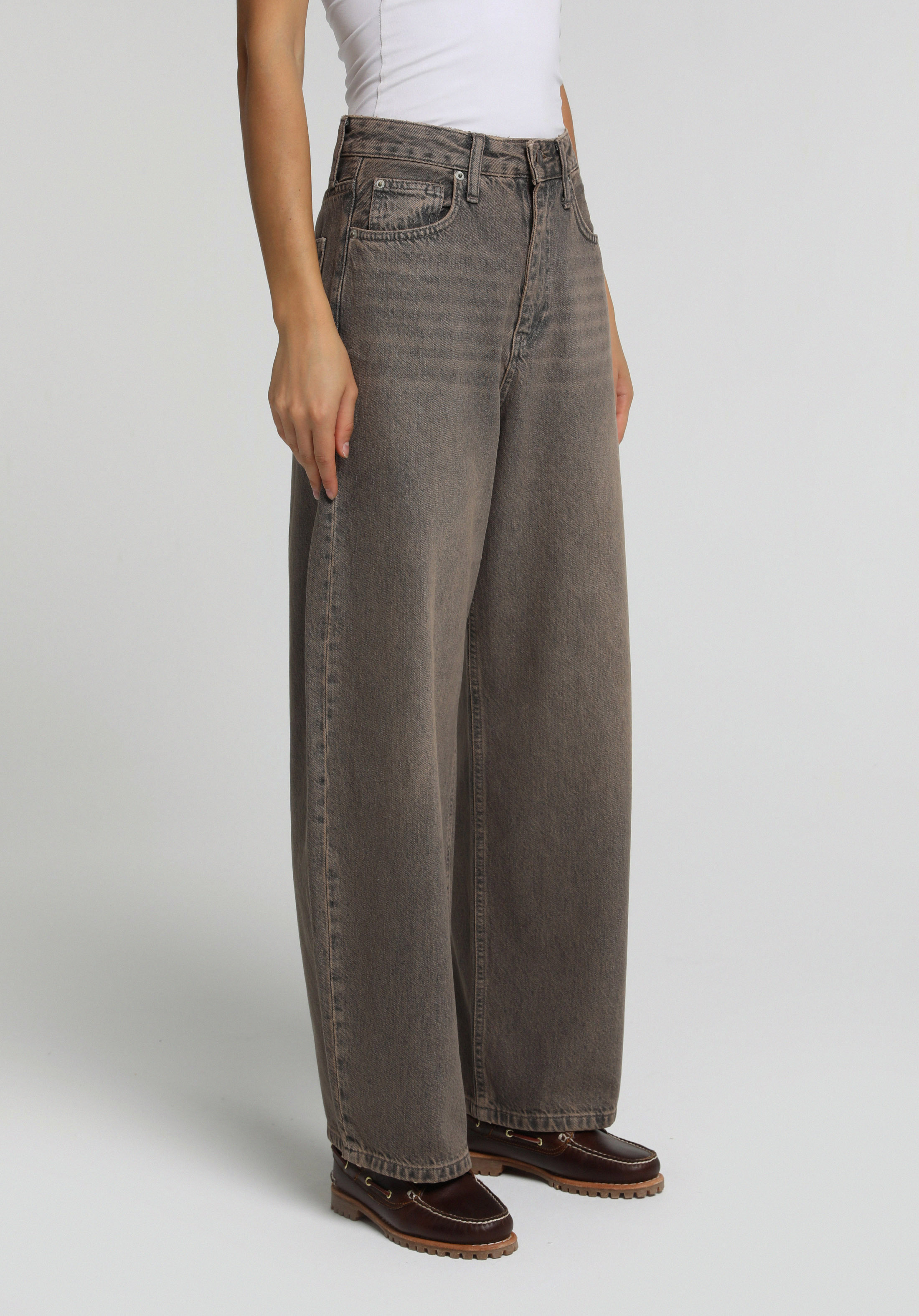 Baggy Tapered Fit Orta Bel Daralan Paça Kadın Anthracite Denim Jean Pantolon