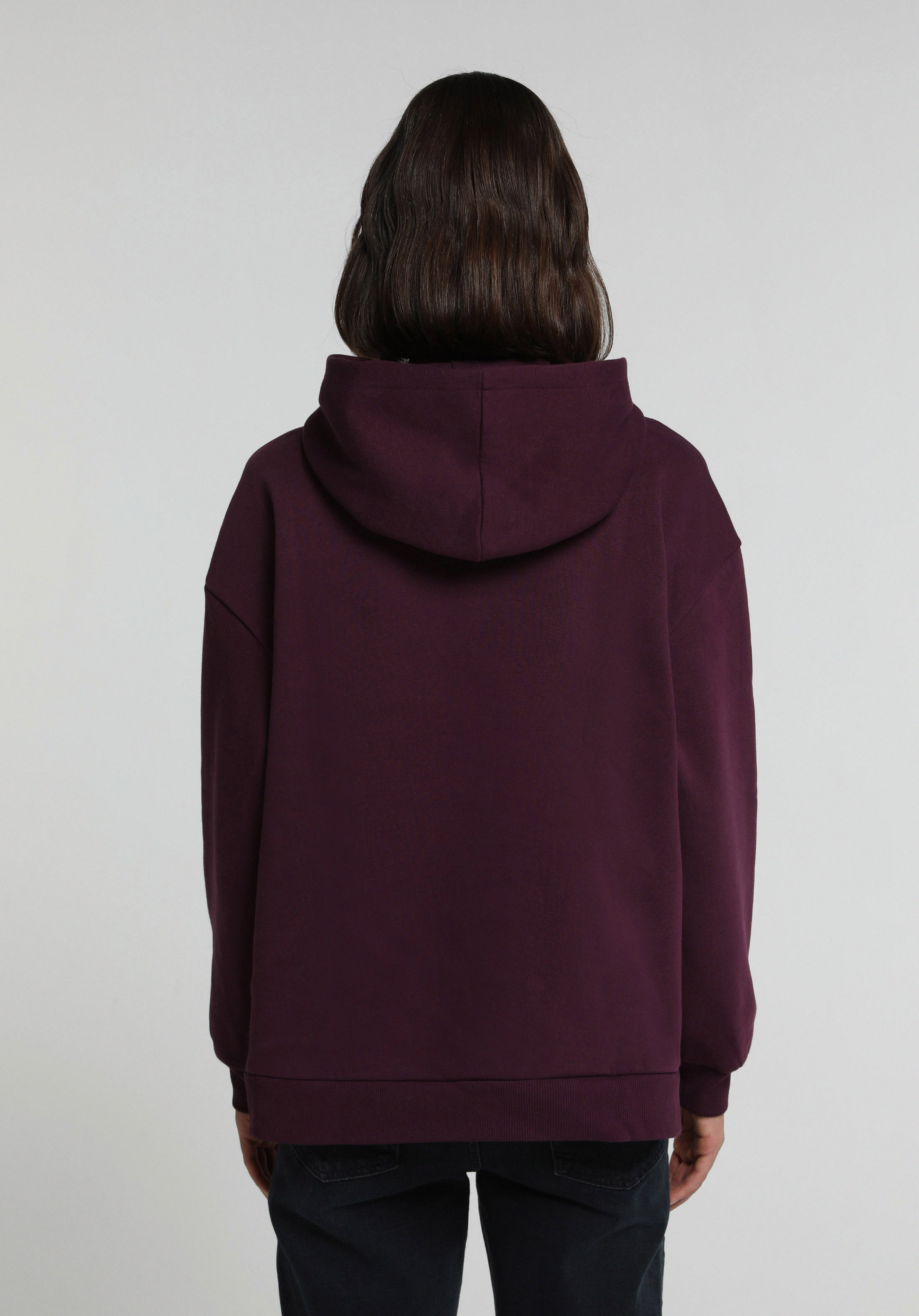 Relax Fit Kapüşonlu Baskılı Kadın Mor Sweatshirt