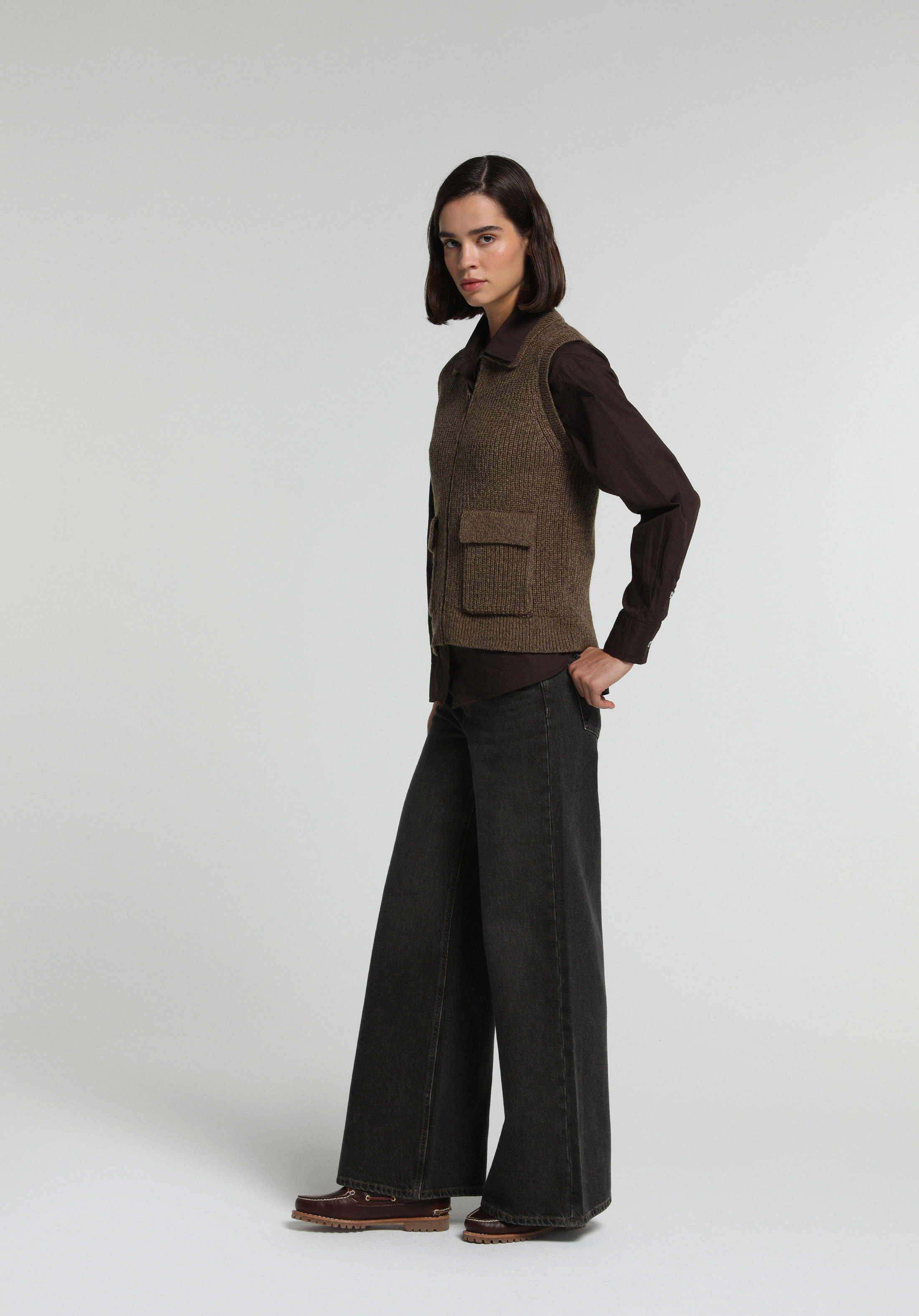 Super Wide Leg Fit   Kadın Over Dyed Denim Jean Pantolon