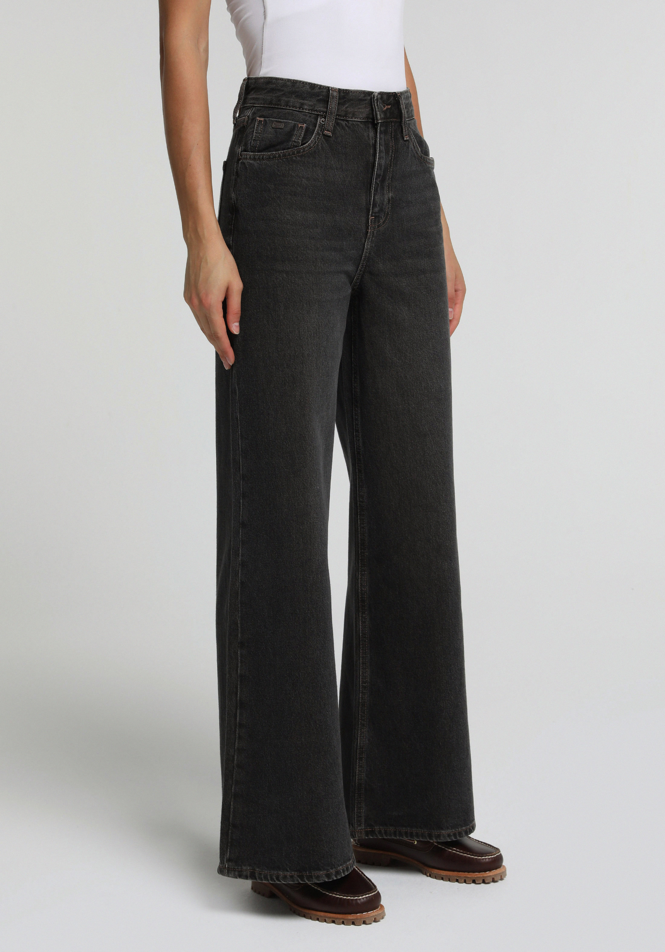 Super Wide Leg Fit   Kadın Over Dyed Denim Jean Pantolon