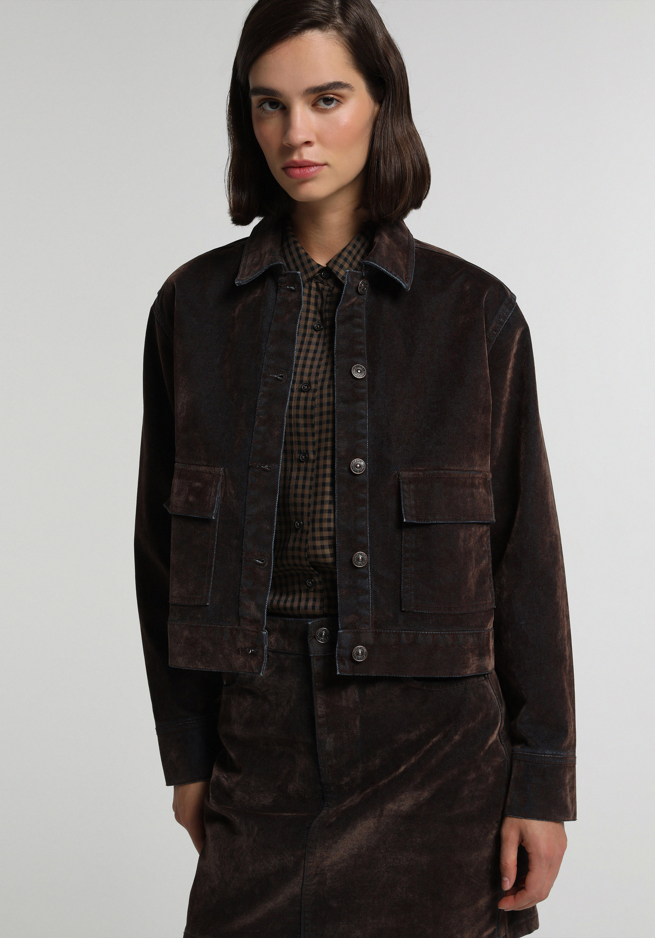Regular Fit Düğmeli Astarsız  Kadın Over Dyed Denim Ceket