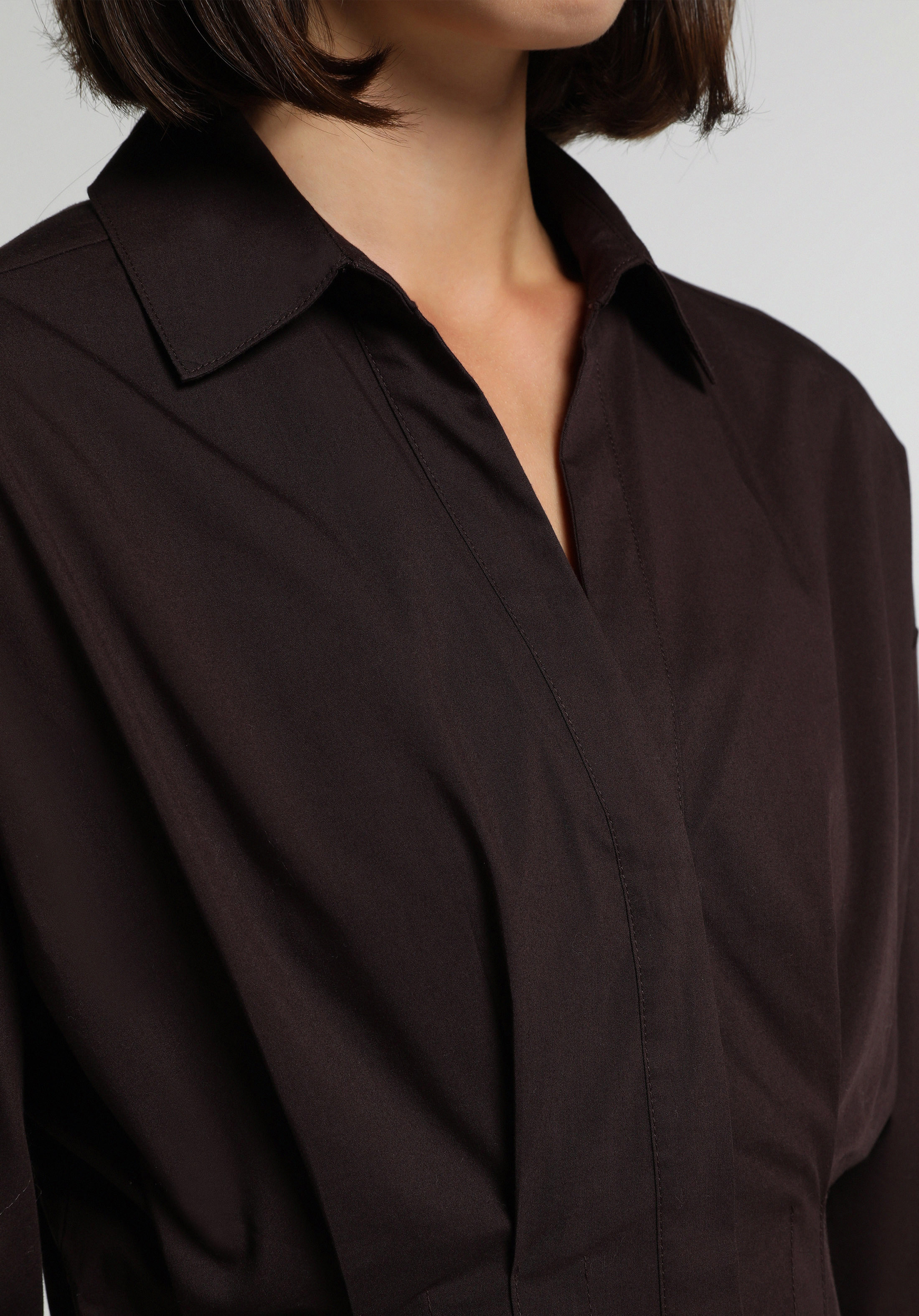 Fashion Fit Shirt Neck Düz Kadın Mor Uzun Kol Gömlek