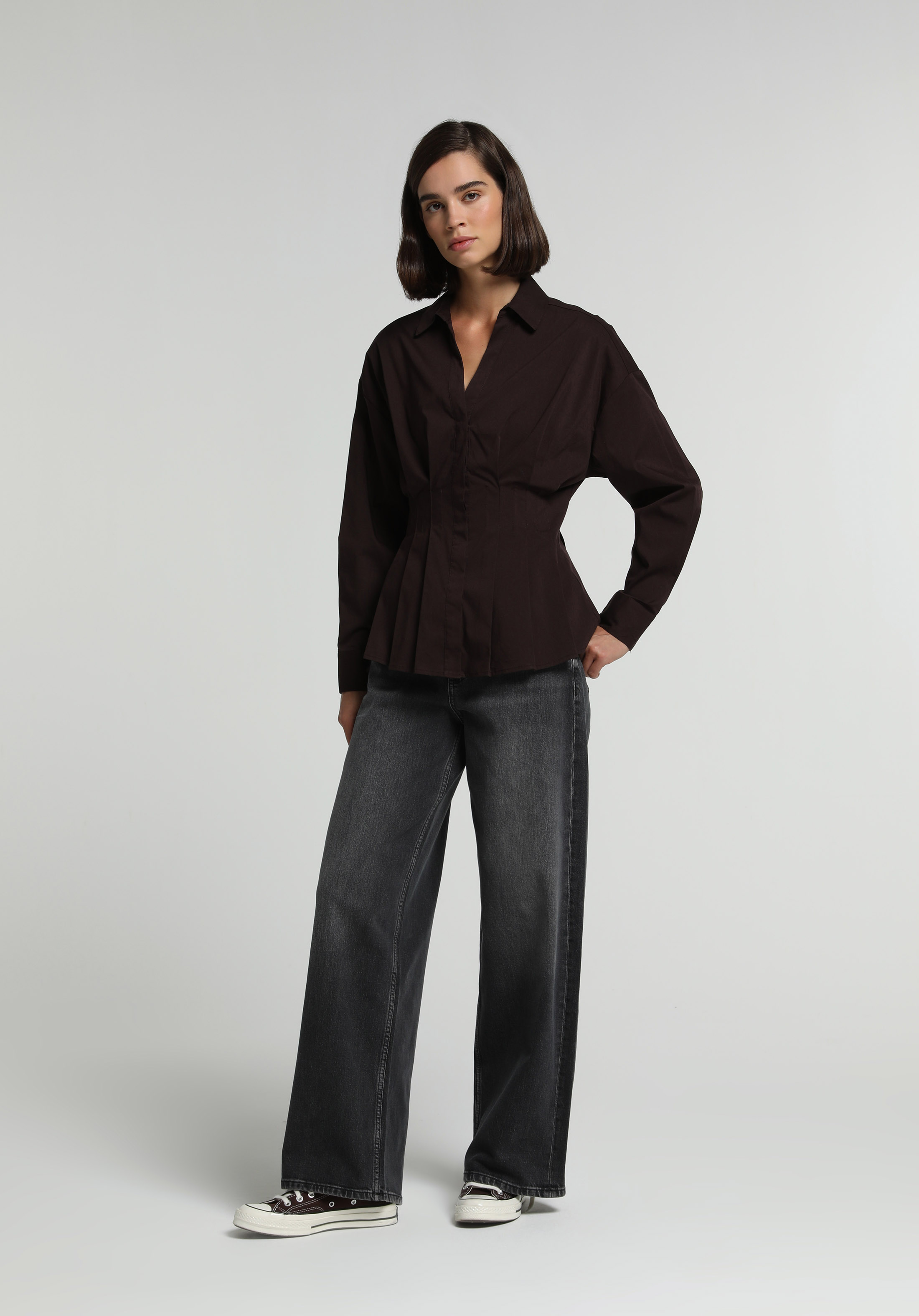 Baggy Wide Leg Fit   Kadın Black Denim Jean Pantolon