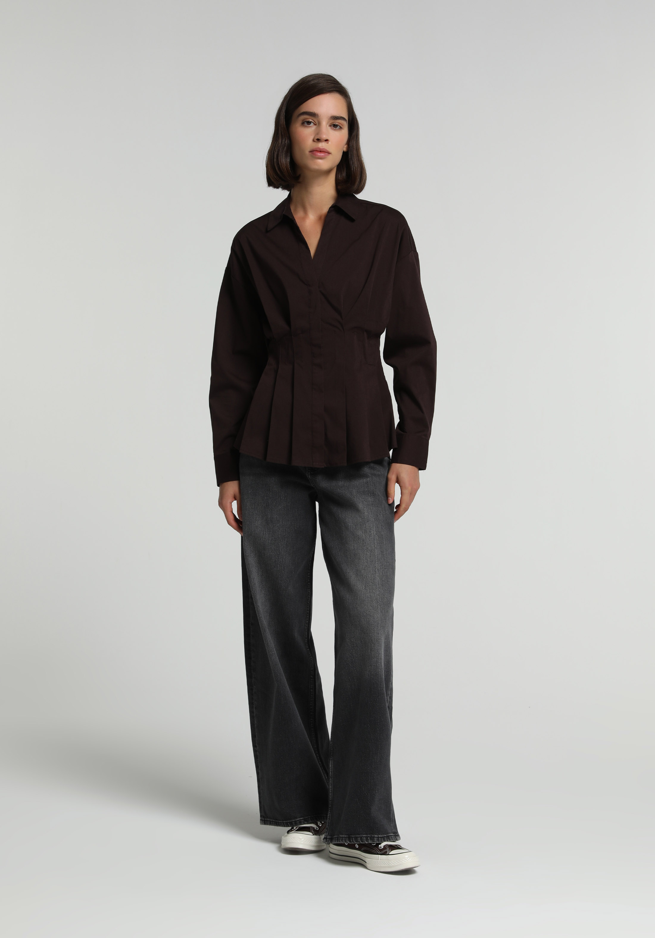 Baggy Wide Leg Fit   Kadın Black Denim Jean Pantolon