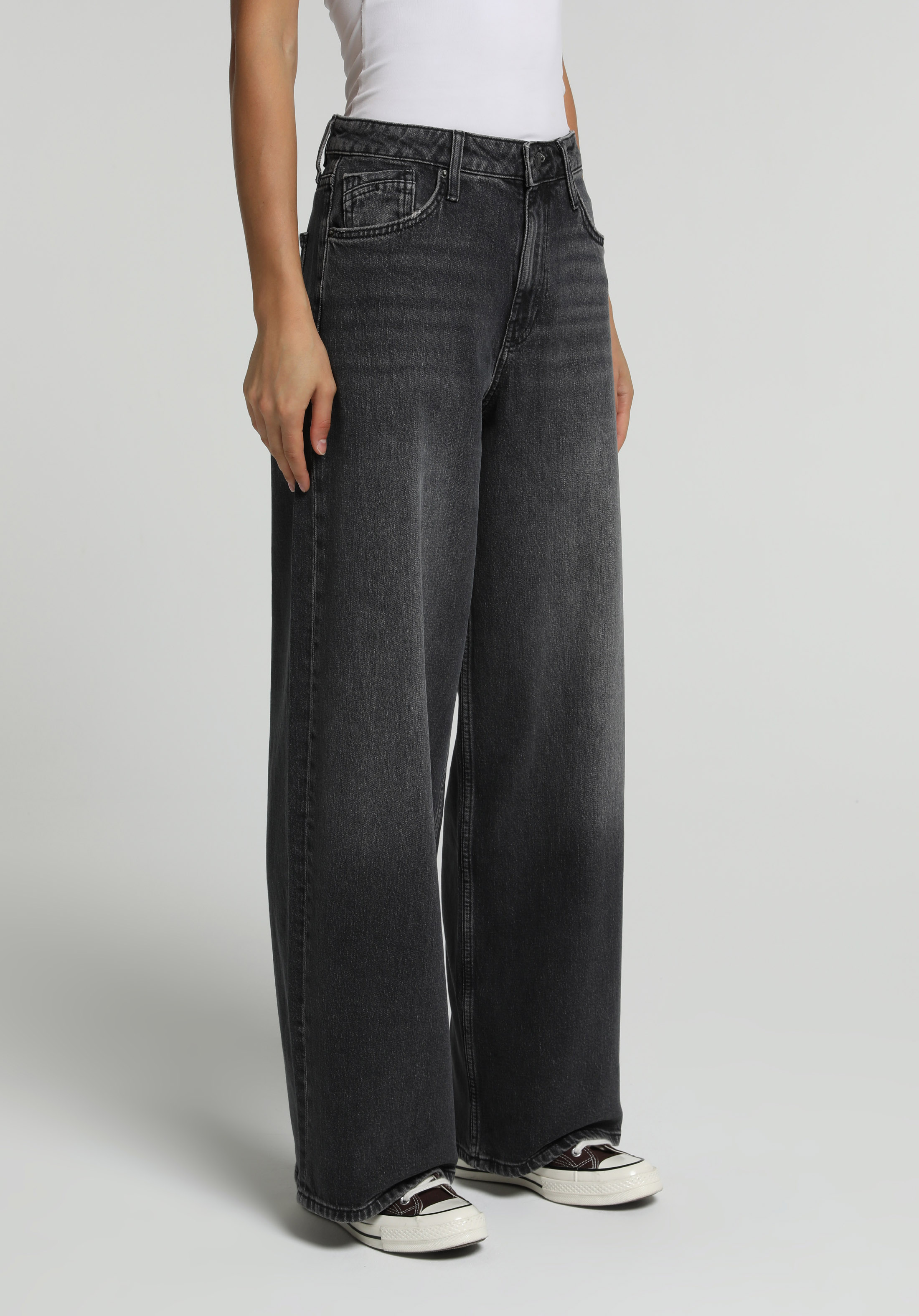 Baggy Wide Leg Fit   Kadın Black Denim Jean Pantolon