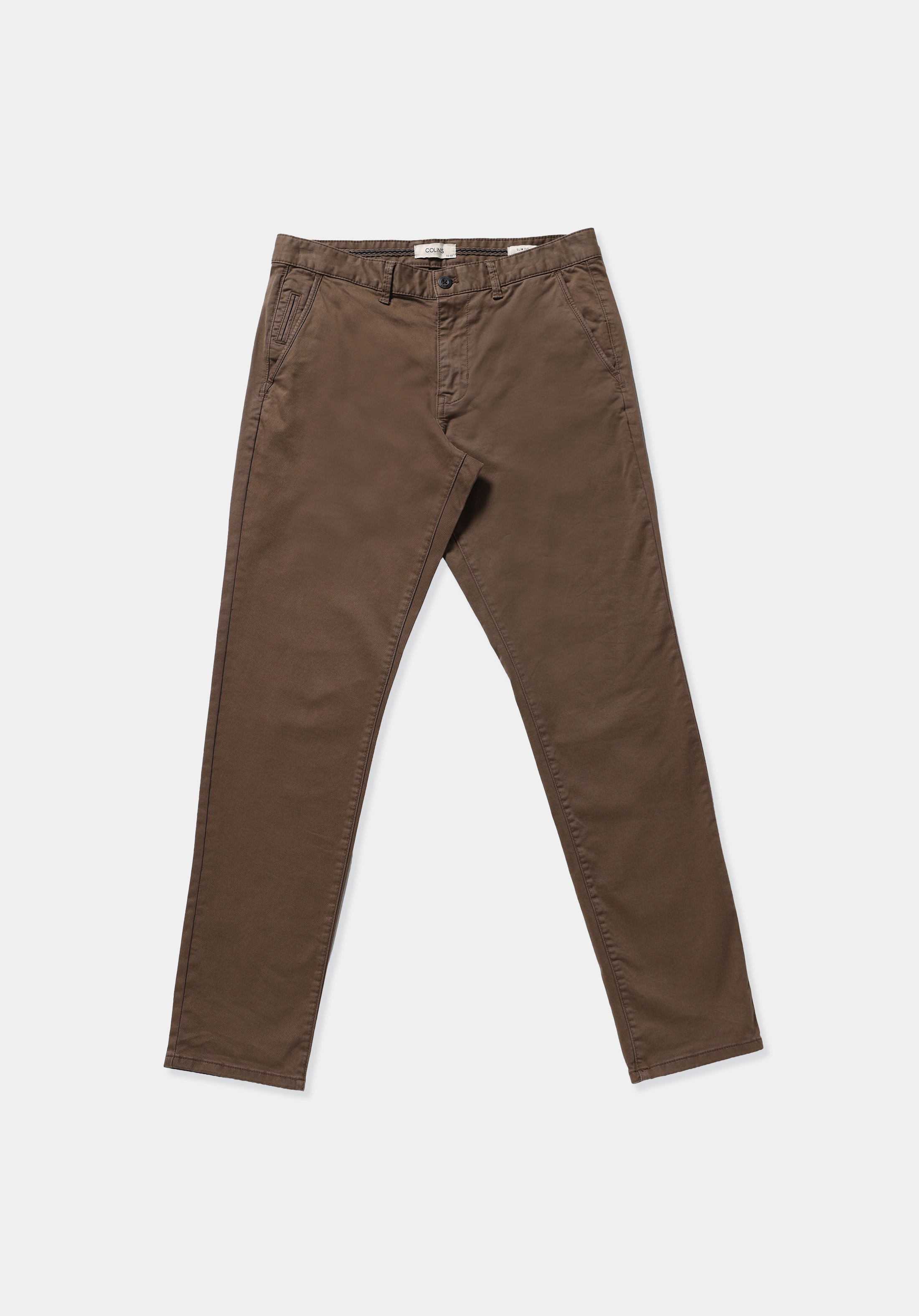 Slim Fit Orta Bel Düz Paça Erkek Kahverengi  Pantolon