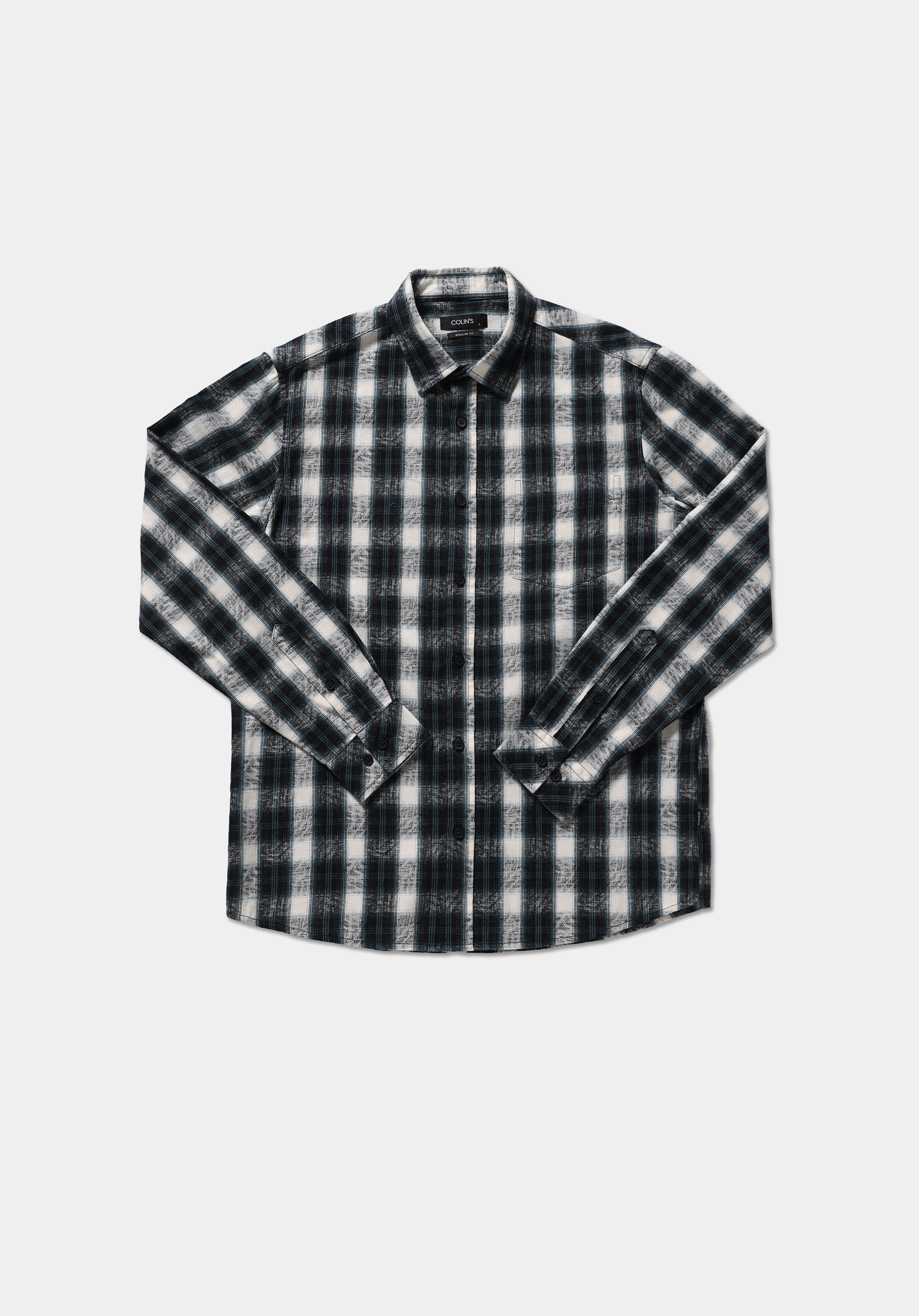 Regular Fit Shirt Neck Ekoseli Erkek Yeşil Uzun Kol Gömlek