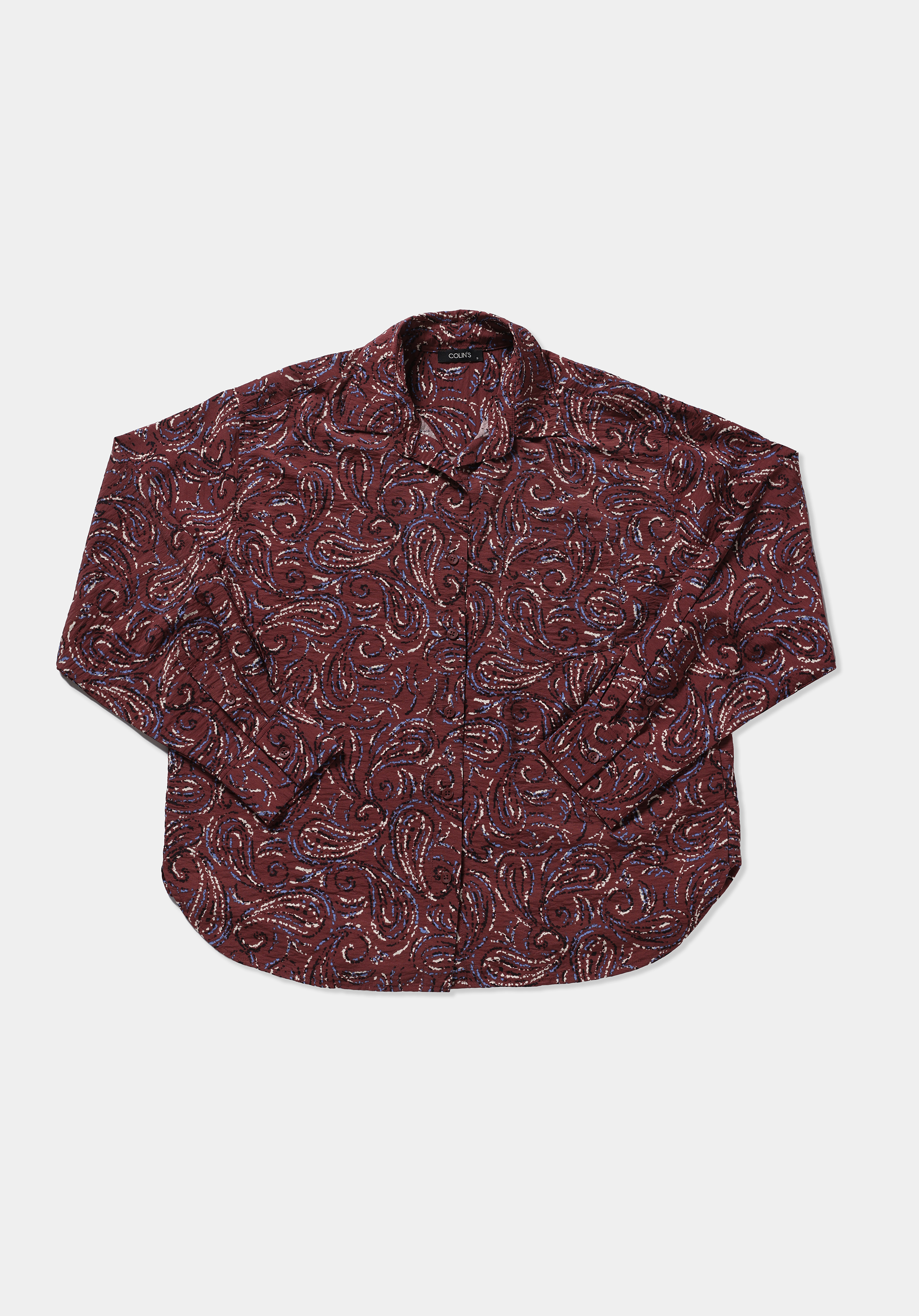 Boyfriend Fit Shirt Neck Baskılı Kadın Çok Renkli Uzun Kol Gömlek