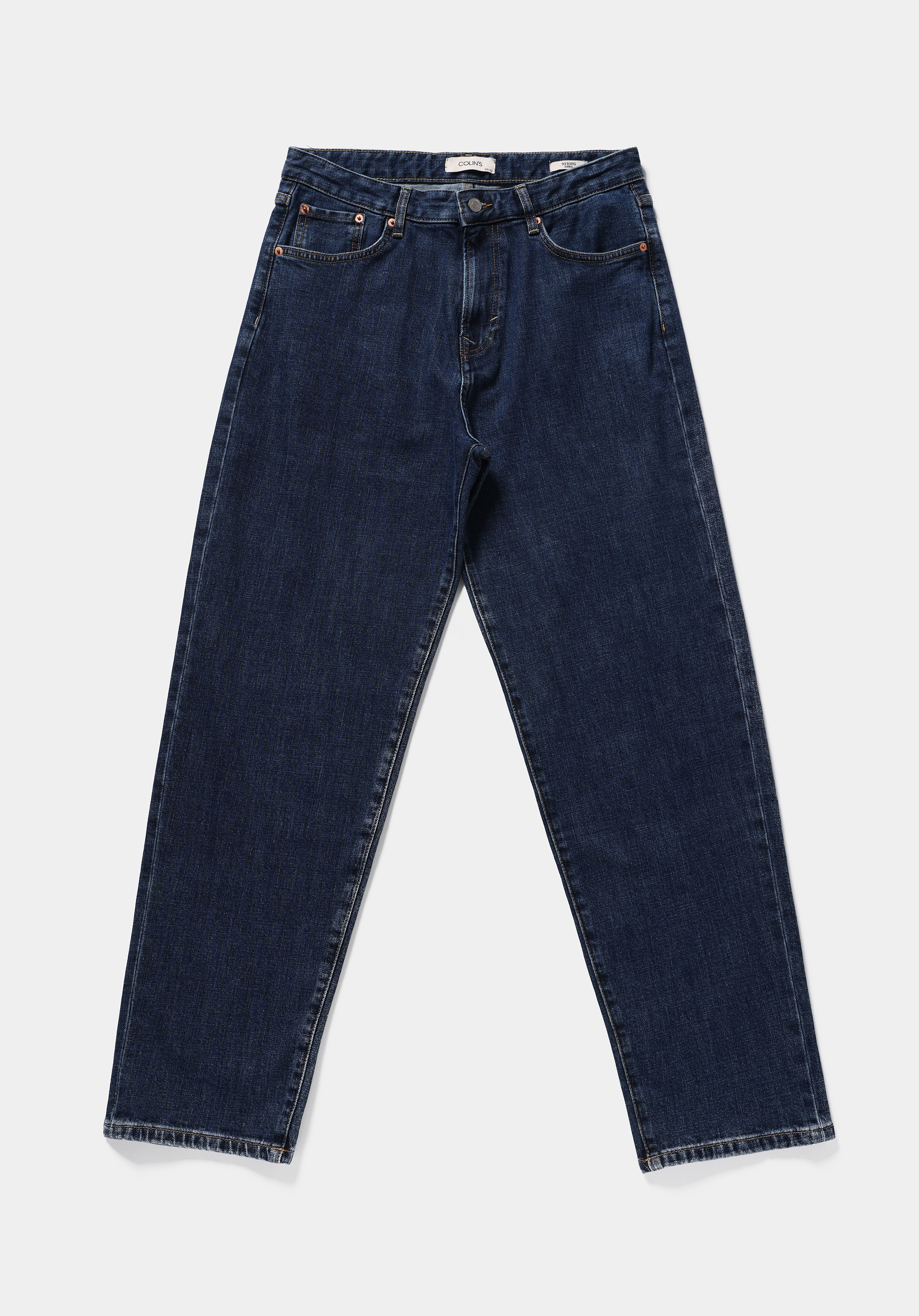 Barrel Fit Orta Bel Bol Paça Erkek Mid İndigo Denim Jean Pantolon
