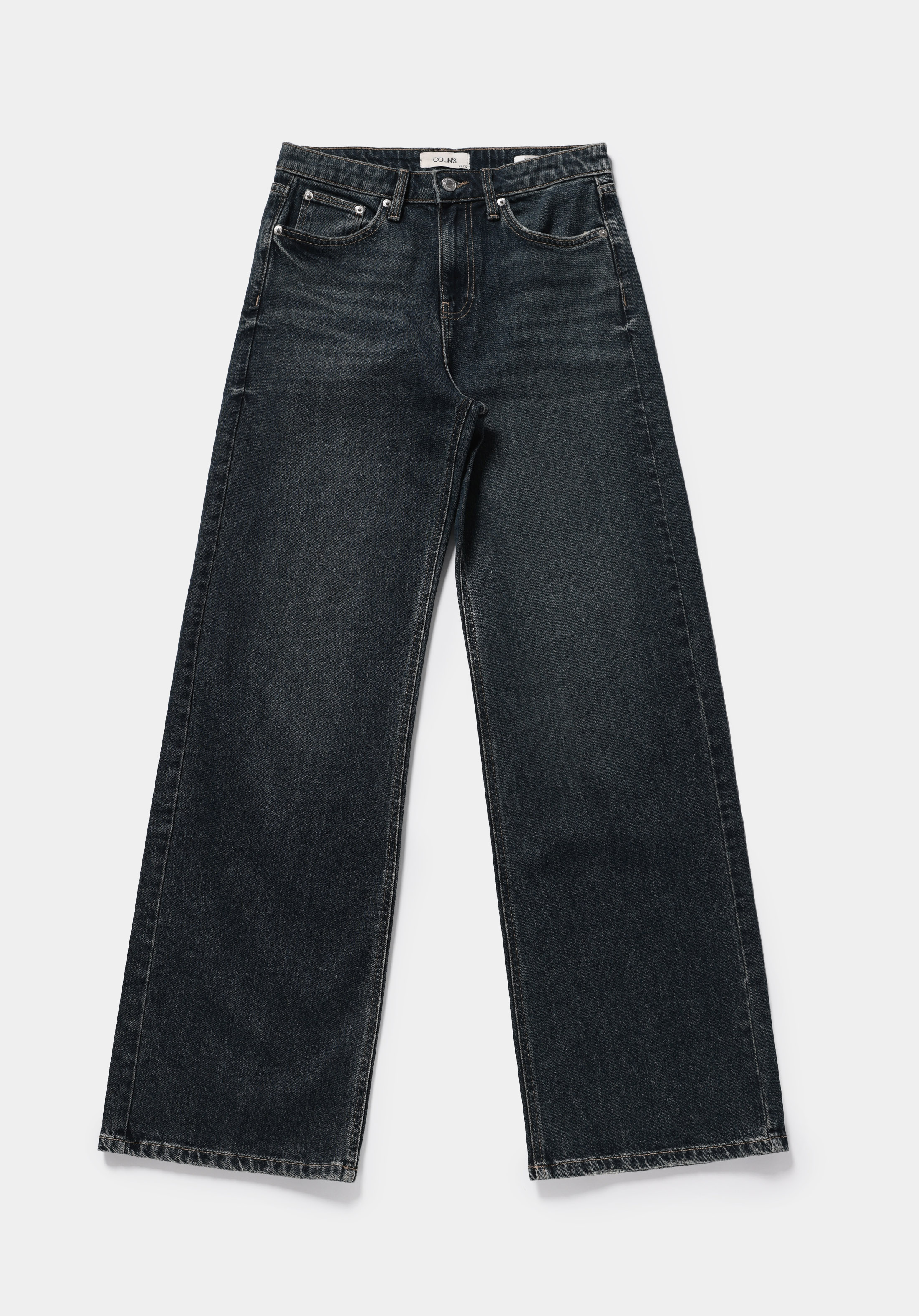 Wide Leg Fit   Kadın Blue Black Denim Jean Pantolon