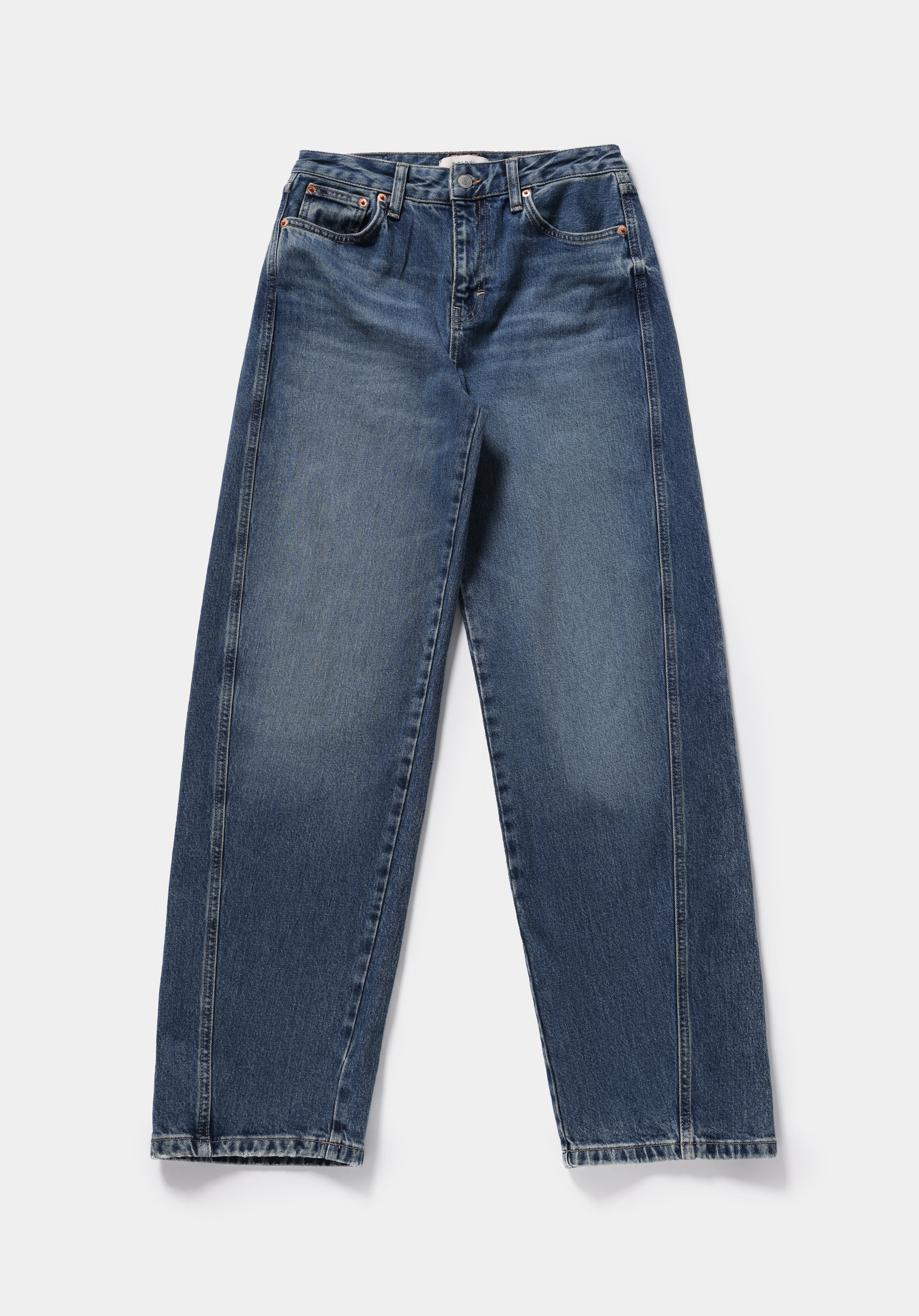 Baggy Fit   Kadın Mid İndigo Denim Jean Pantolon