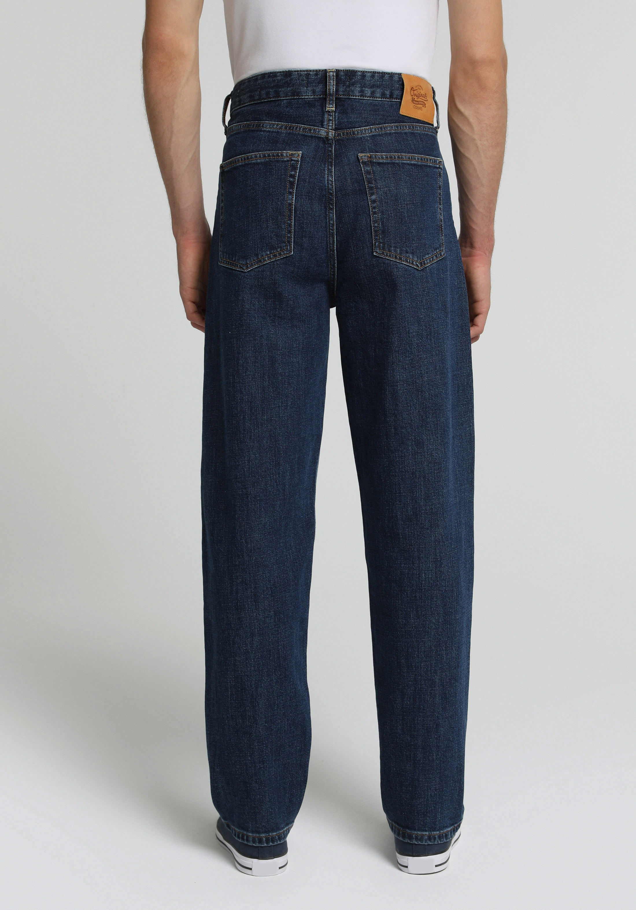 Barrel Fit Orta Bel Bol Paça Erkek Mid İndigo Denim Jean Pantolon